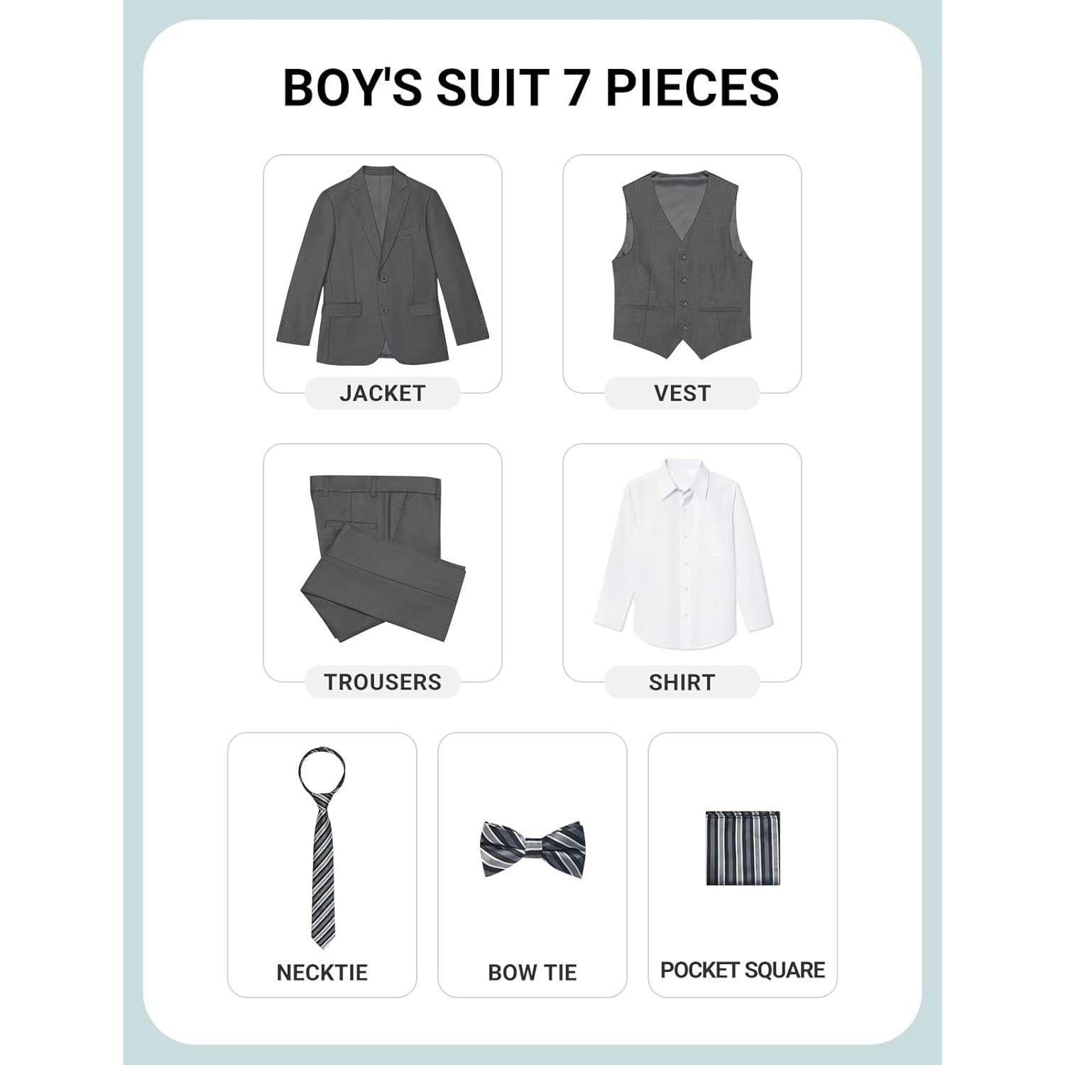 Traje Slim Fit para Niños ELPA ELPA 7 Piezas Gris Oscuro