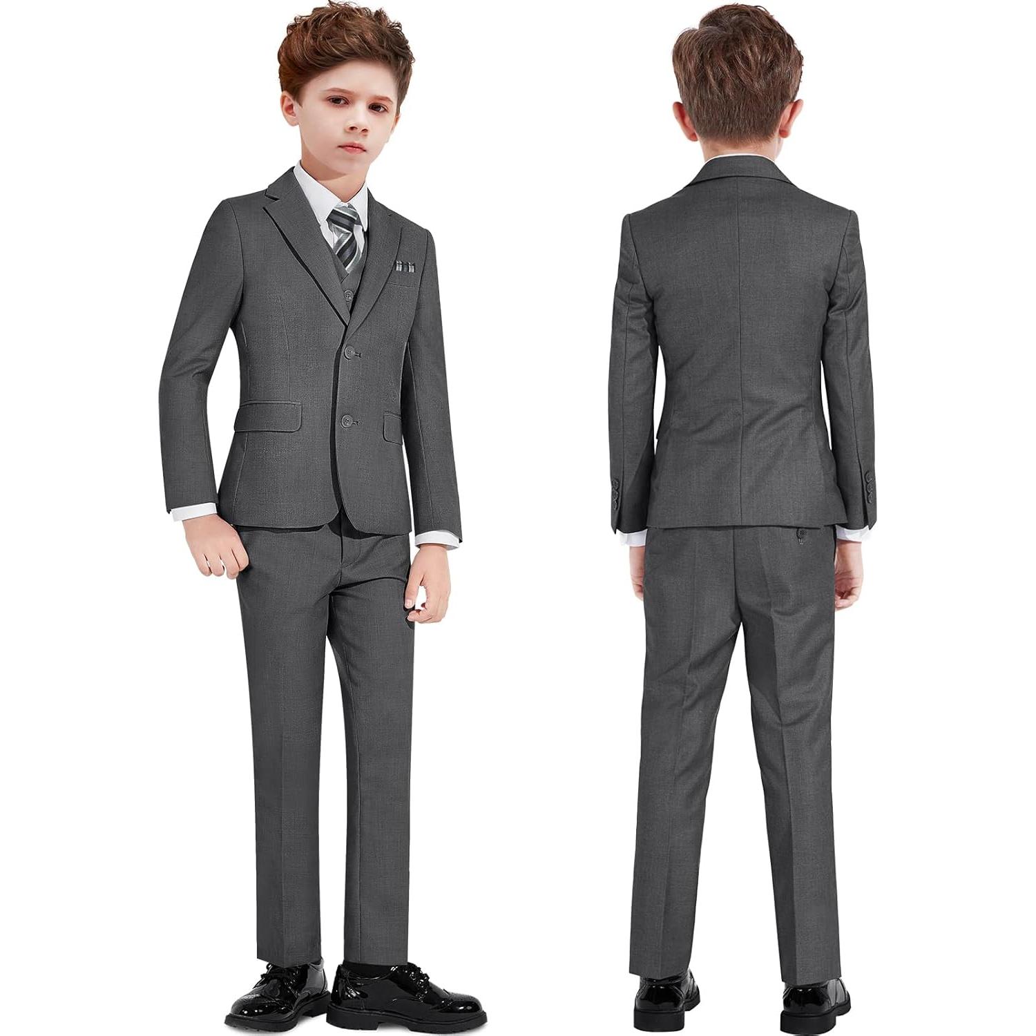 Traje Slim Fit para Niños ELPA ELPA 7 Piezas Gris Oscuro
