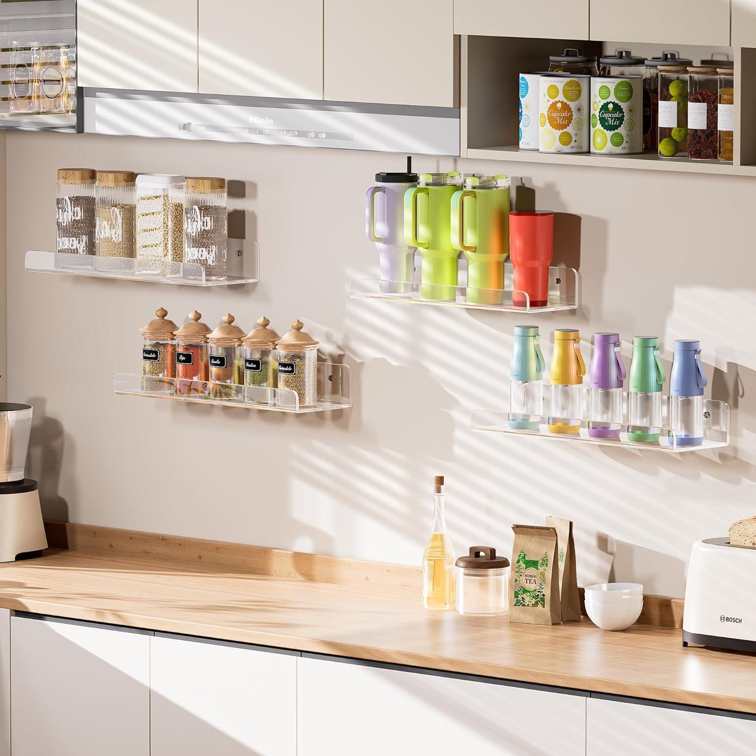 Acrylic Shelves for Wall Storage, 6 Pack Clear Floating Shelves for Lego Vinyl Record Monster Truck, Book Shelves for Kids Bedroom, Wall Mounted Shelf for Bathroom, Living Room, Kitchen