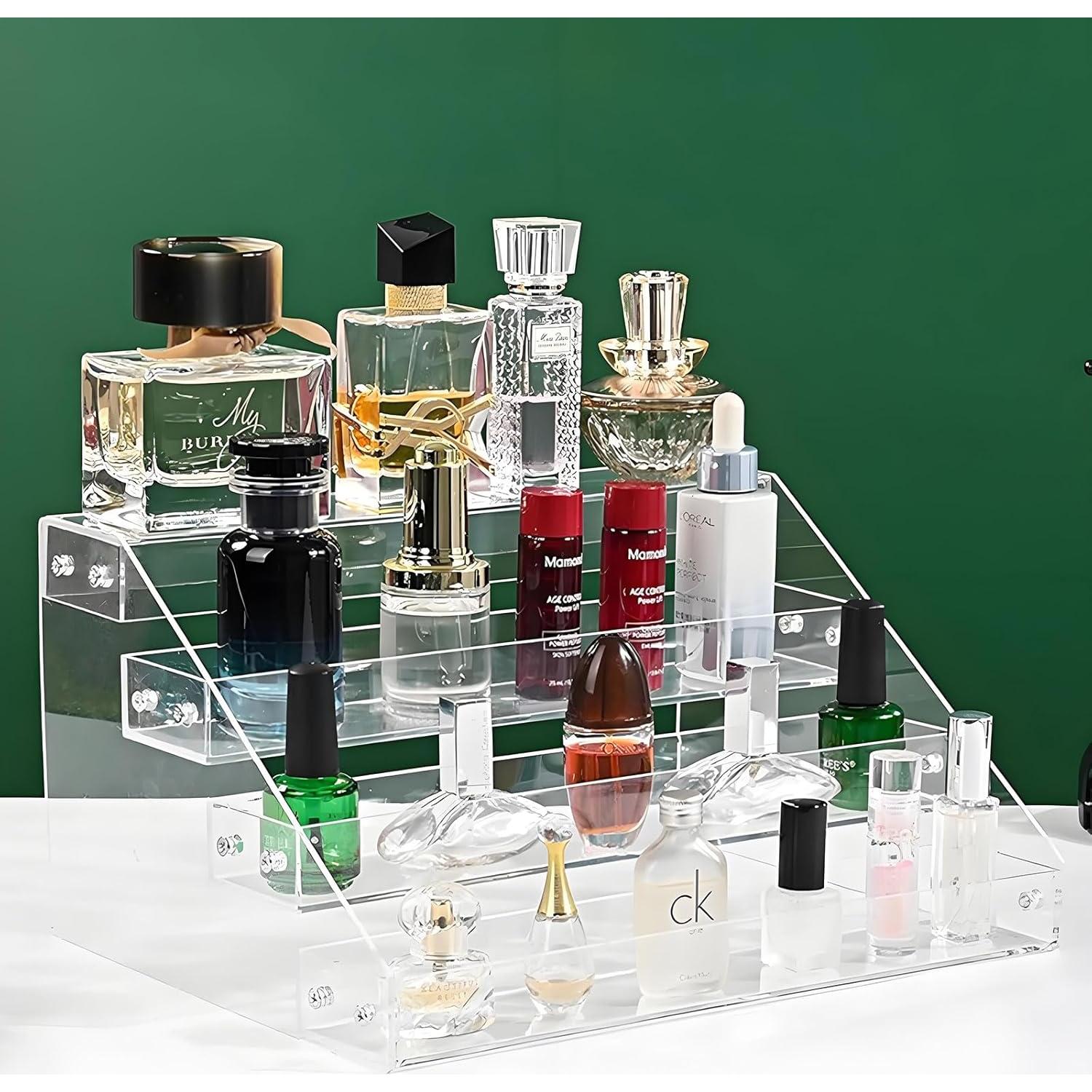 Acrylic Display Risers,12inch 4 Tier Clear Display Shelf, Perfume organizer Stand, Makeup Display Stands, Cupcake Stand Holder,Dessert Shelves, Riser Stand for Figures, Acrylic Shelves for Display