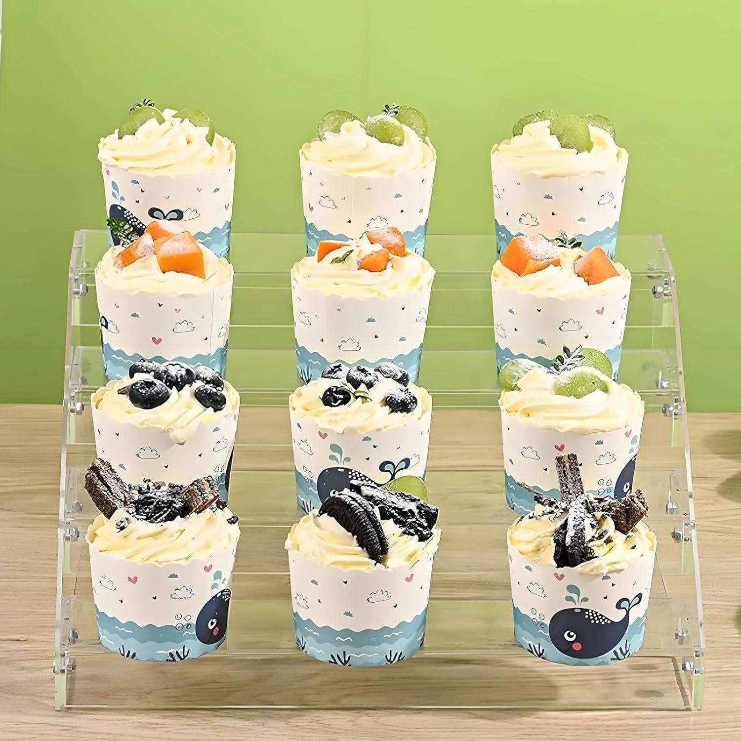 Acrylic Display Risers,12inch 4 Tier Clear Display Shelf, Perfume organizer Stand, Makeup Display Stands, Cupcake Stand Holder,Dessert Shelves, Riser Stand for Figures, Acrylic Shelves for Display