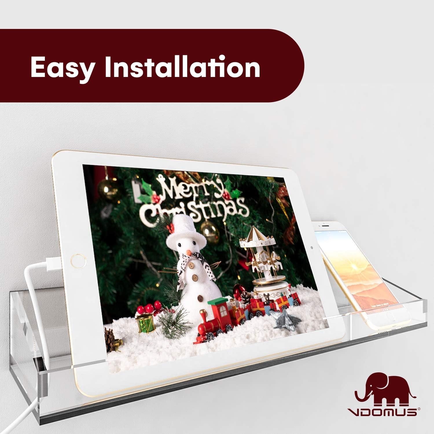 Vdomus Acrylic Bathroom Shelves, Set of 2-4" Dx15 Wx2.25 H Thick Wall Mounted Floating Shelves - Clear Storage and Display Shelving for Bathroom or Kitchen - No Drill Transparent Shower Organizer