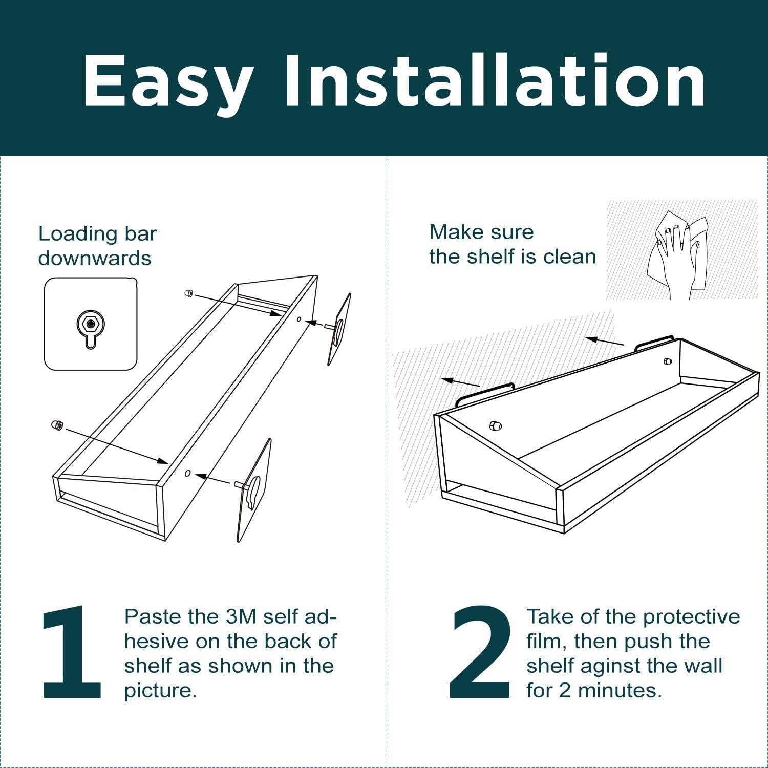 Vdomus Acrylic Bathroom Shelves, Set of 2-4" Dx15 Wx2.25 H Thick Wall Mounted Floating Shelves - Clear Storage and Display Shelving for Bathroom or Kitchen - No Drill Transparent Shower Organizer