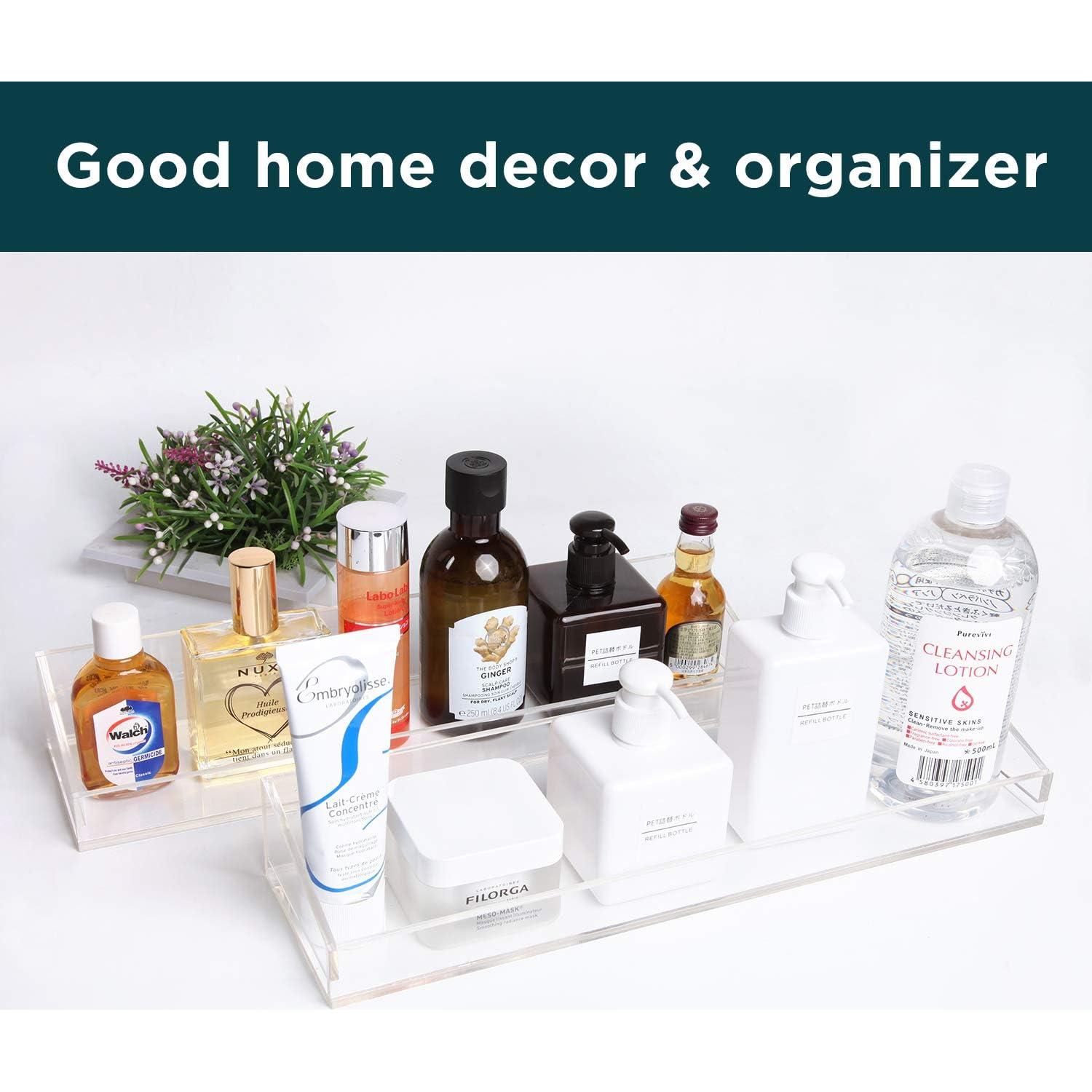 Vdomus Acrylic Bathroom Shelves, Set of 2-4" Dx15 Wx2.25 H Thick Wall Mounted Floating Shelves - Clear Storage and Display Shelving for Bathroom or Kitchen - No Drill Transparent Shower Organizer