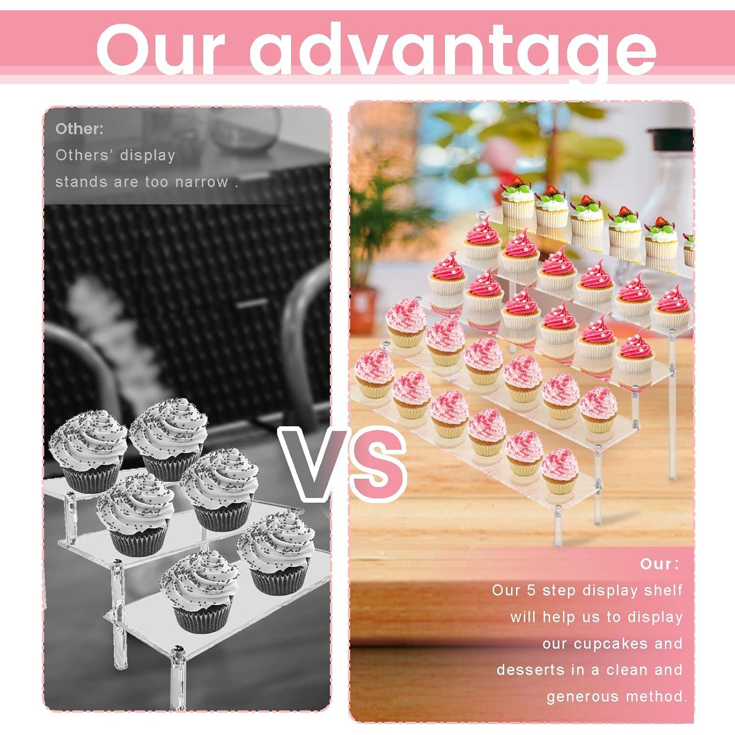 ULENDIS 2 Pack 5 Tier Acrylic Display Risers Stand Shelf, Acrylic Dessert Stands for Display for Collectibles Cupcakes Perfumes Jewel, Tabletop Perfume Cupcake Stand for Decorating & Organizing…
