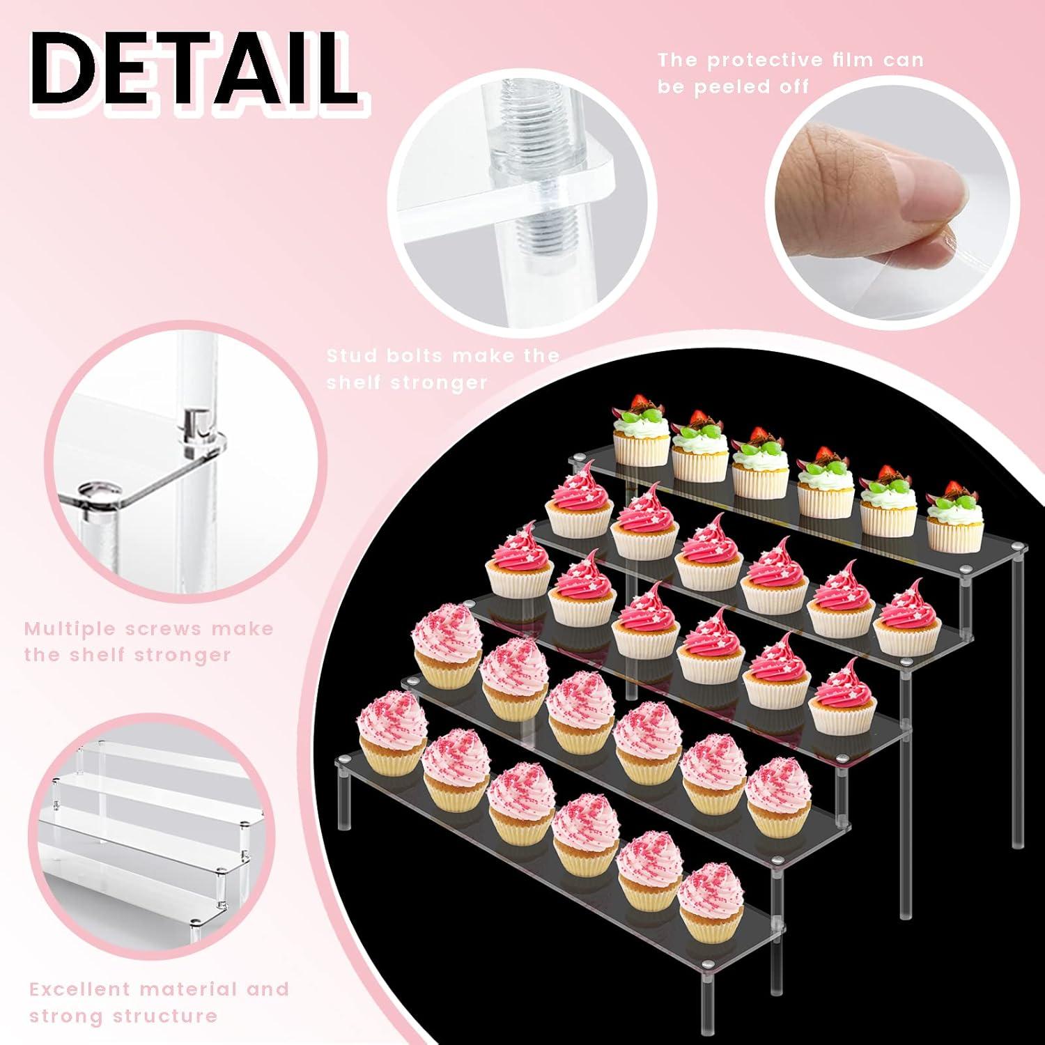 ULENDIS 2 Pack 5 Tier Acrylic Display Risers Stand Shelf, Acrylic Dessert Stands for Display for Collectibles Cupcakes Perfumes Jewel, Tabletop Perfume Cupcake Stand for Decorating & Organizing…