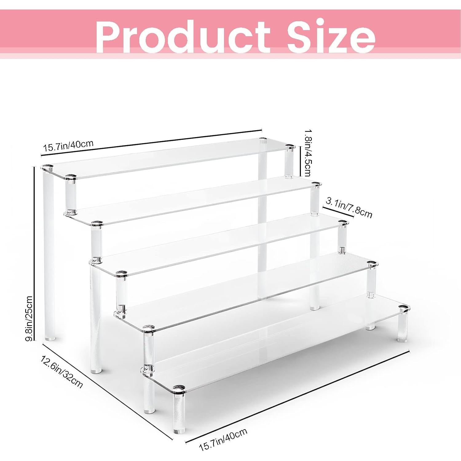 ULENDIS 2 Pack 5 Tier Acrylic Display Risers Stand Shelf, Acrylic Dessert Stands for Display for Collectibles Cupcakes Perfumes Jewel, Tabletop Perfume Cupcake Stand for Decorating & Organizing…