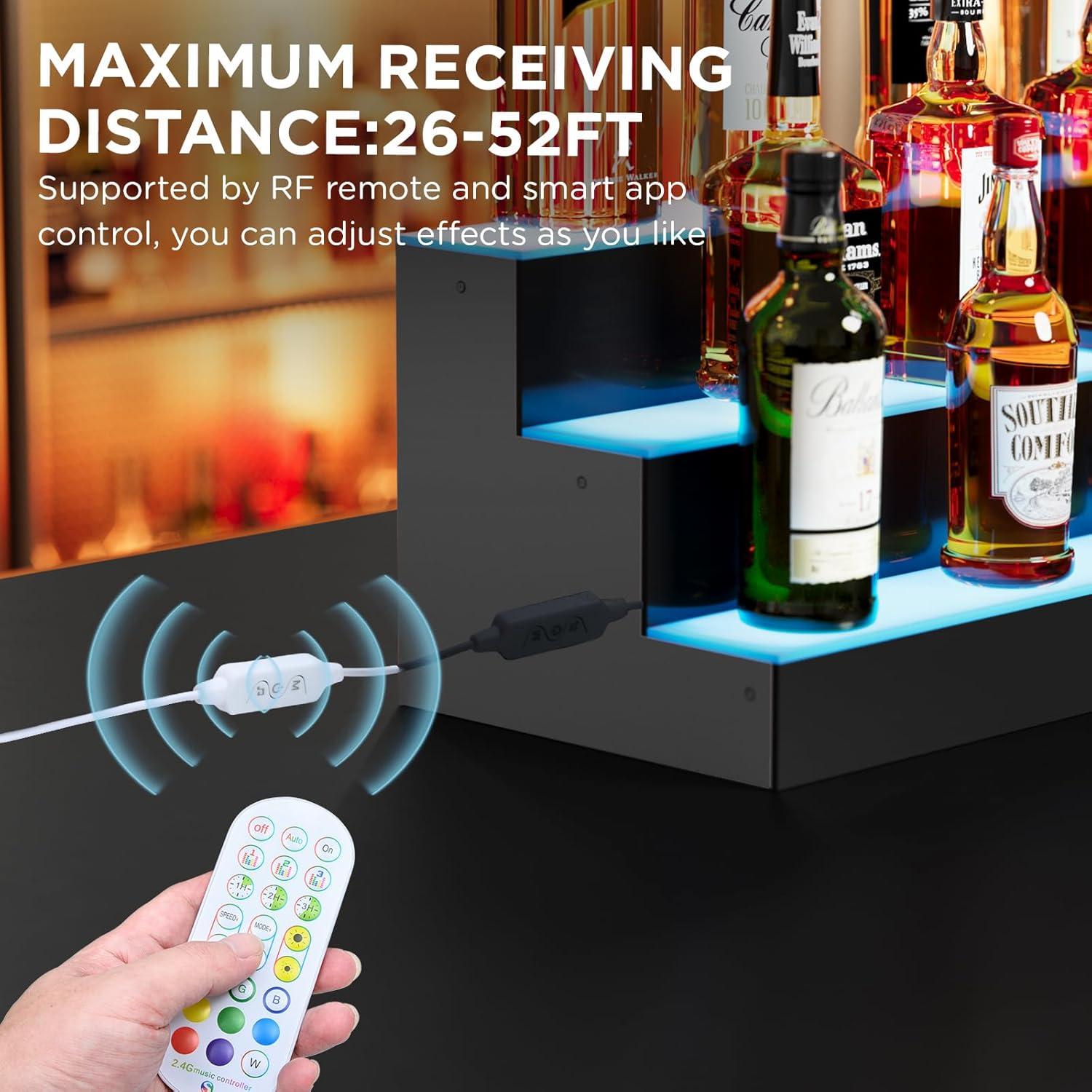 Estante para botellas de licor Dethan 3 niveles LED 49 cm