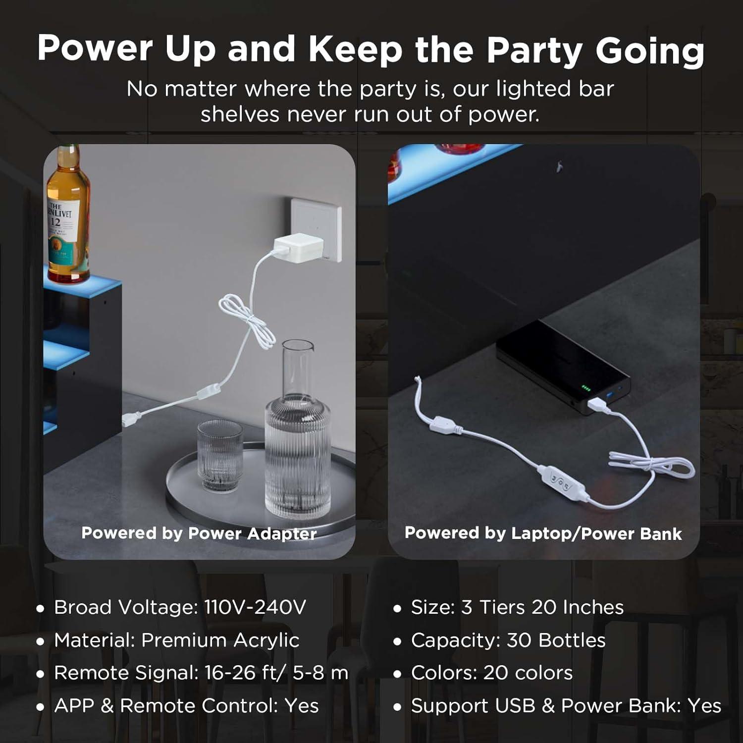 Estante para botellas de licor Dethan 3 niveles LED 49 cm