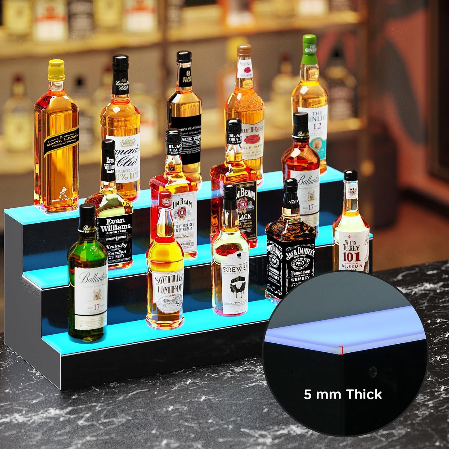 Estante para botellas de licor Dethan 3 niveles LED 49 cm