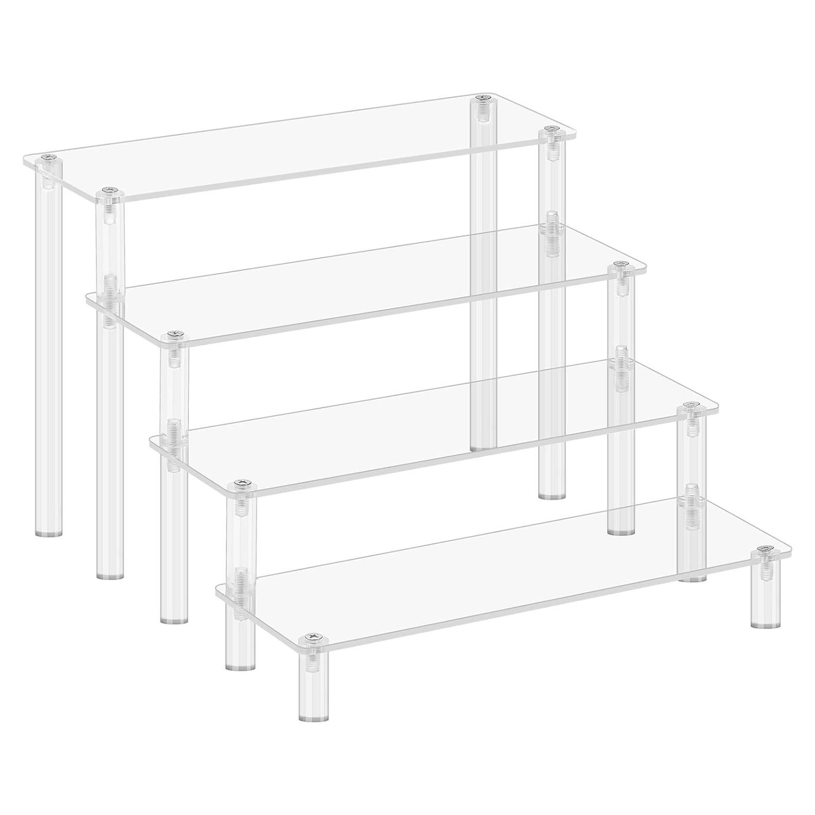 4 Tier Acrylic Display Risers, Clear Perfume Organizer Stand, Cupcake Food Stand Holder, Shelf Risers for POP Figures, Dessert Shelves for Party Table, Vanity Tray, Room Decorations and Organization