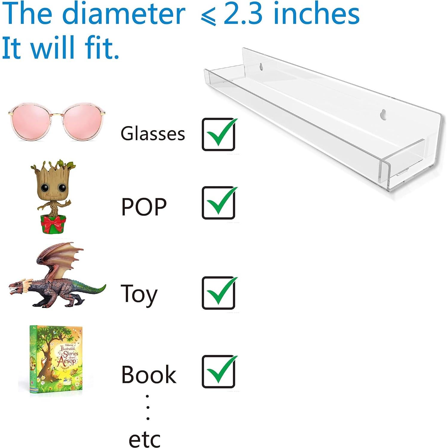 Estantes de Acrílico Transparente RORKIM 15" - Paquete de 8