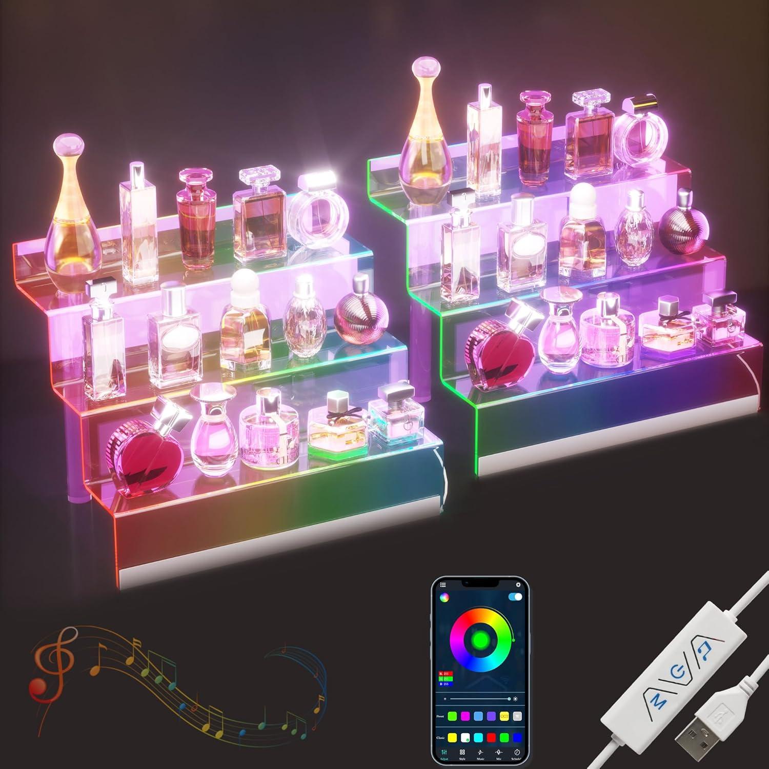 Organizador acrílico de 3 niveles con luz LED - Golener