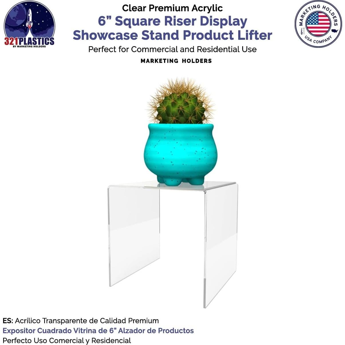 Elevador Acrílico Cuadrado 15.24 cm Soportes de Marketing