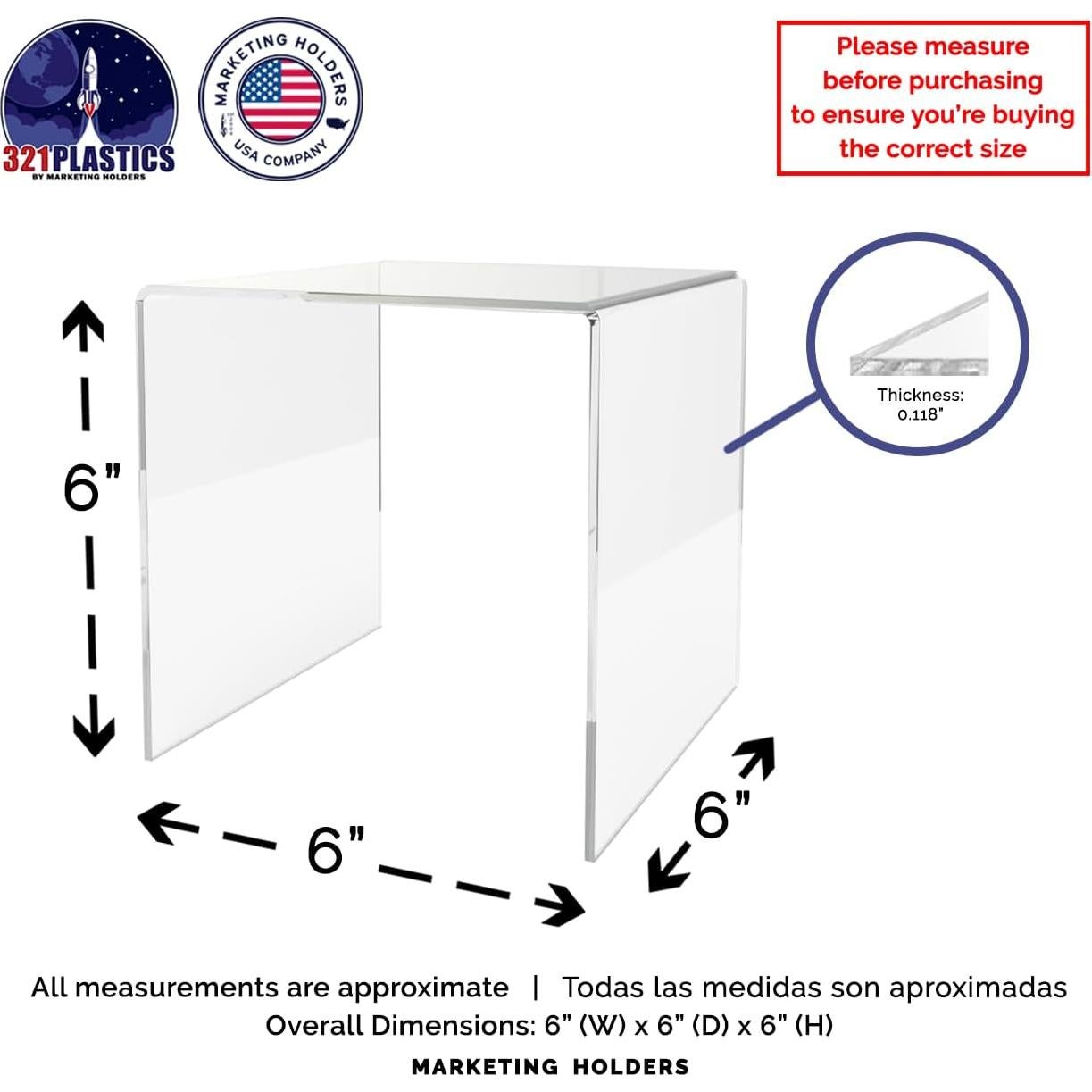 Elevador Acrílico Cuadrado 15.24 cm Soportes de Marketing