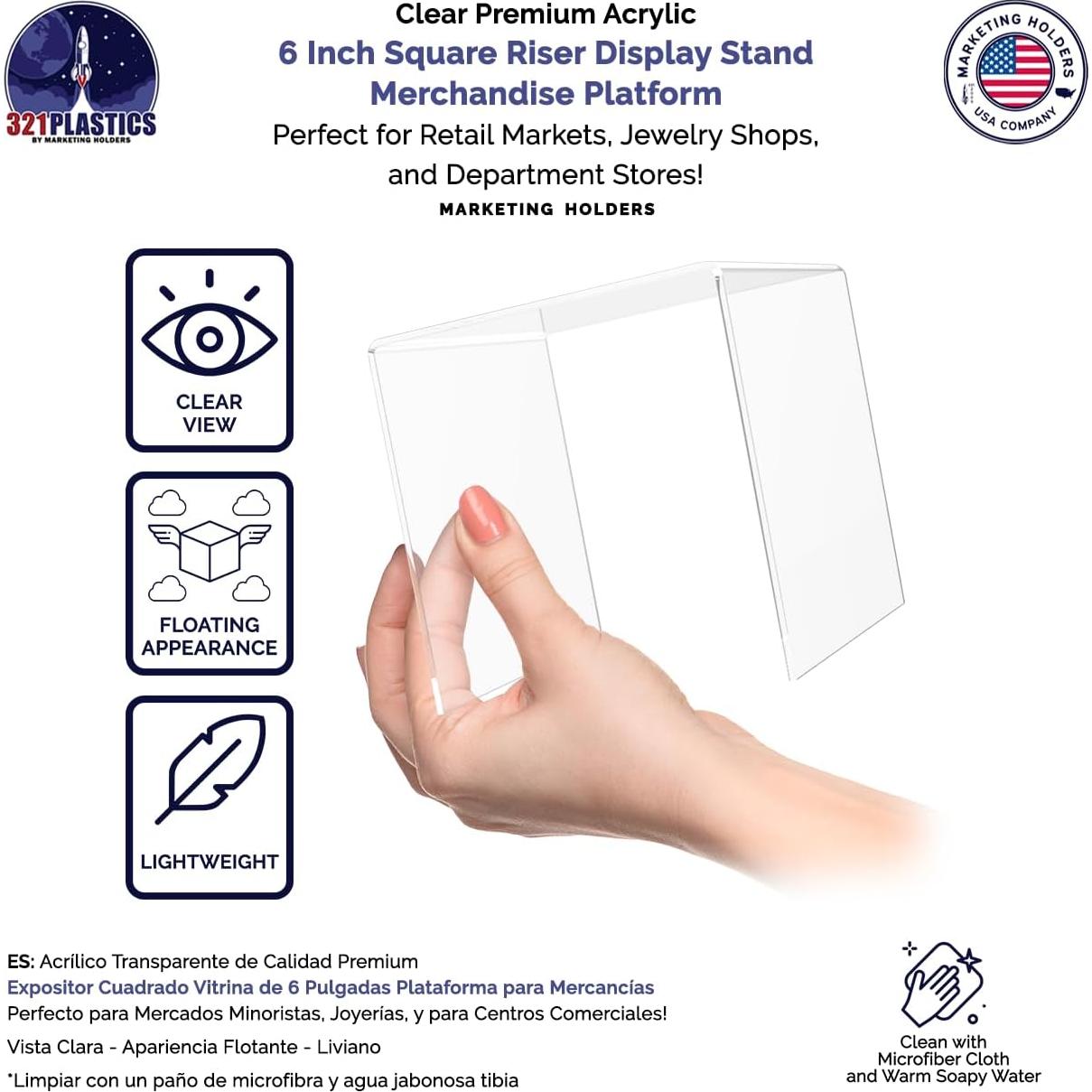 Elevador Acrílico Cuadrado 15.24 cm Soportes de Marketing