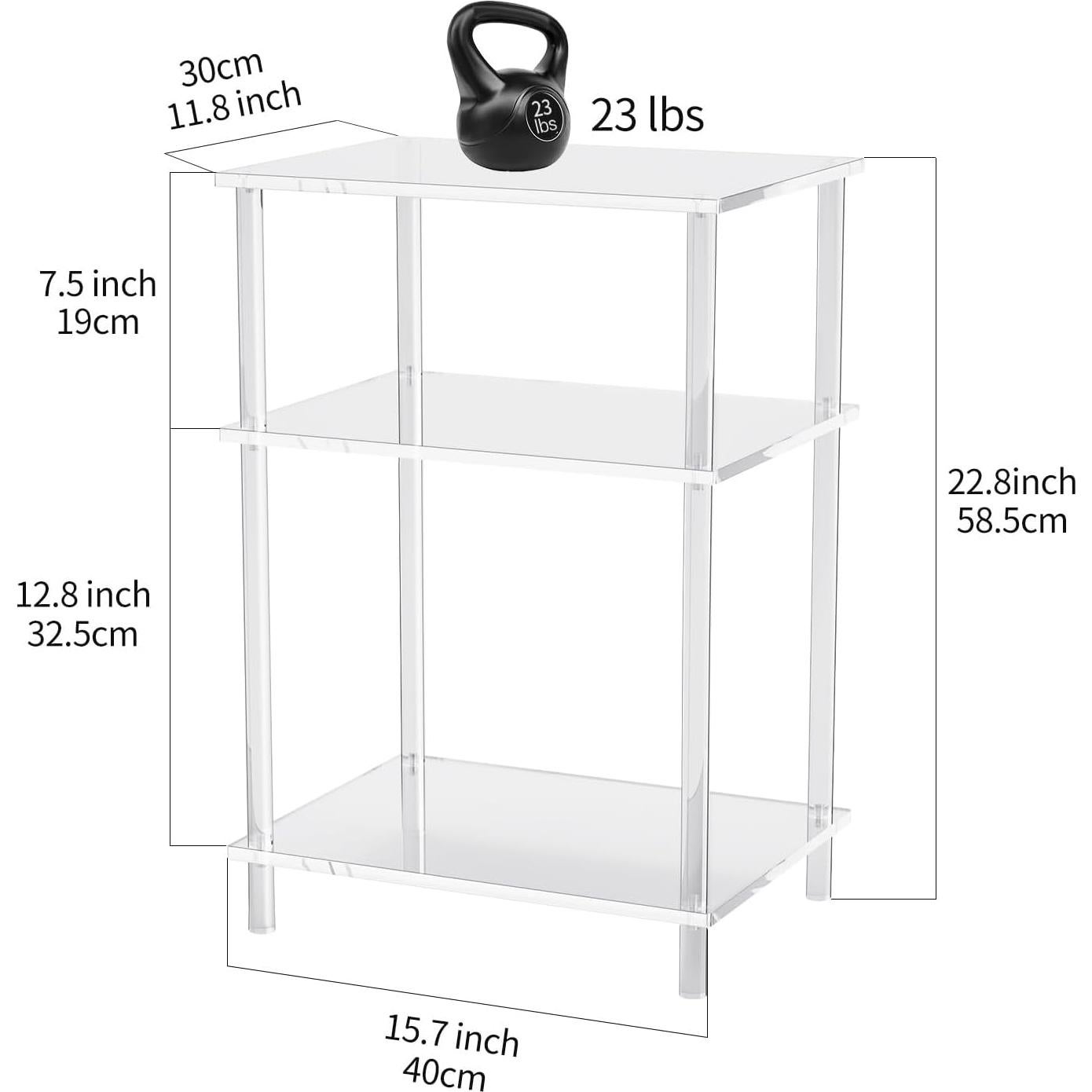 Mesa Lateral Acrílica Clara Solaround ESTANTE 3 Niveles 58.4cm