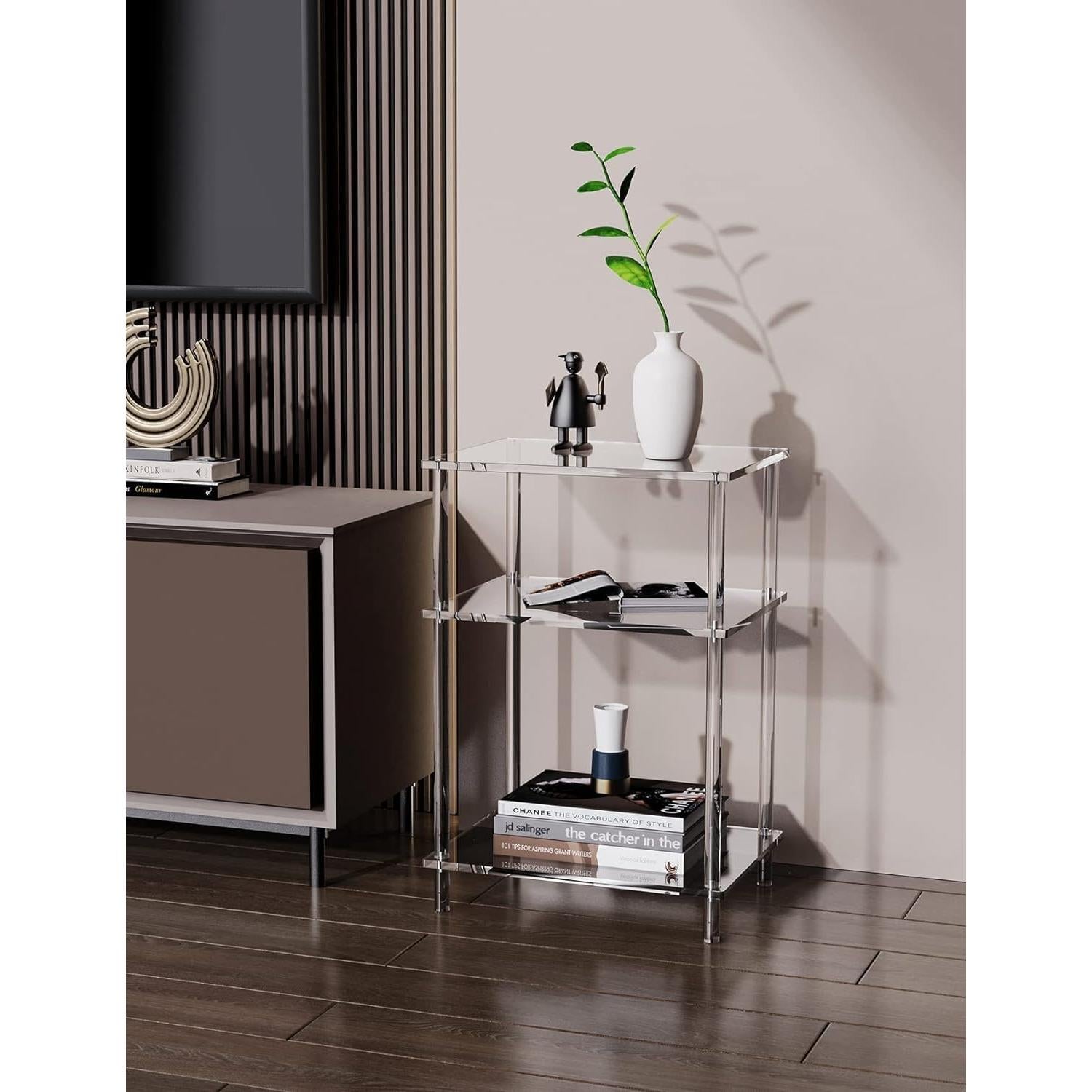 Mesa Lateral Acrílica Clara Solaround ESTANTE 3 Niveles 58.4cm