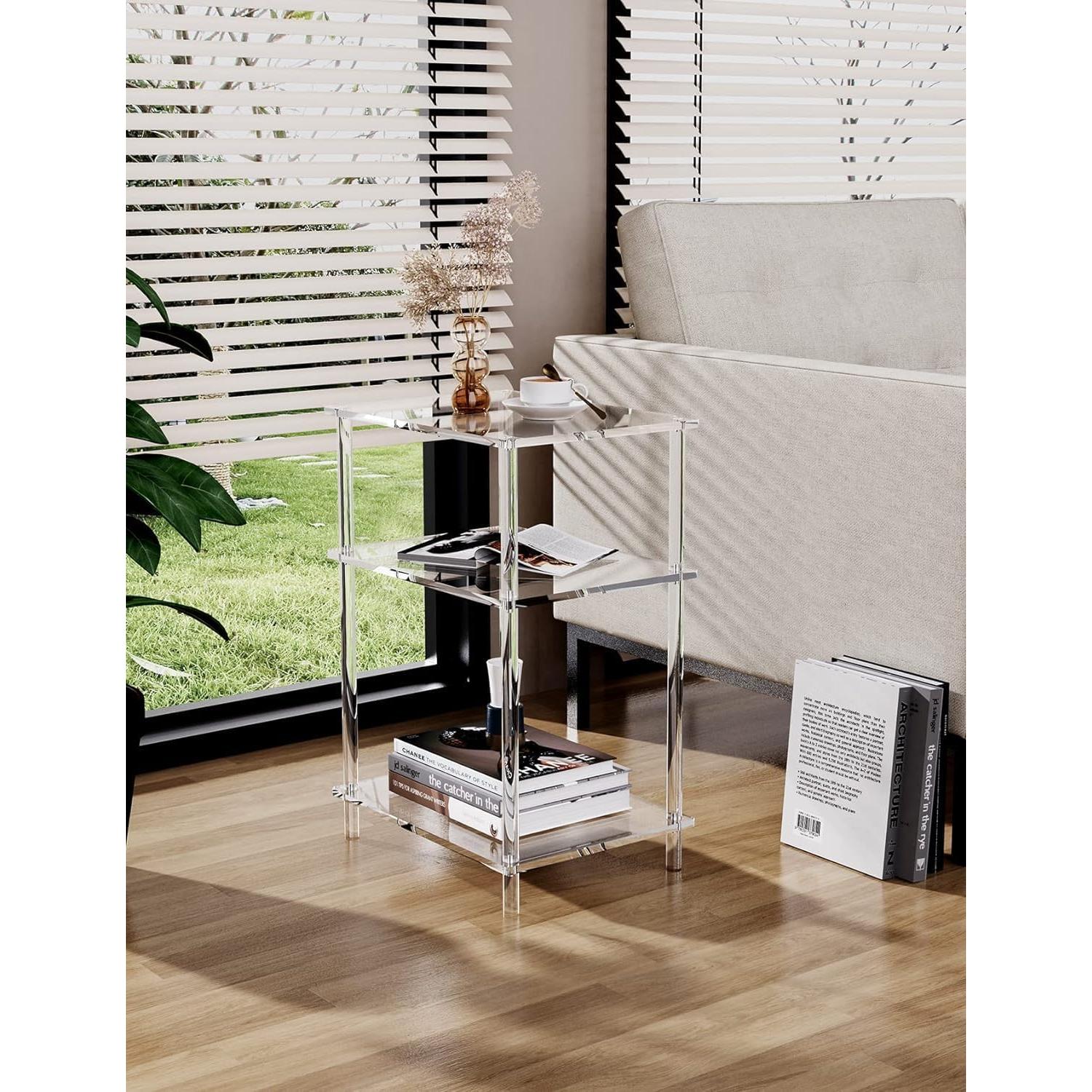 Mesa Lateral Acrílica Clara Solaround ESTANTE 3 Niveles 58.4cm