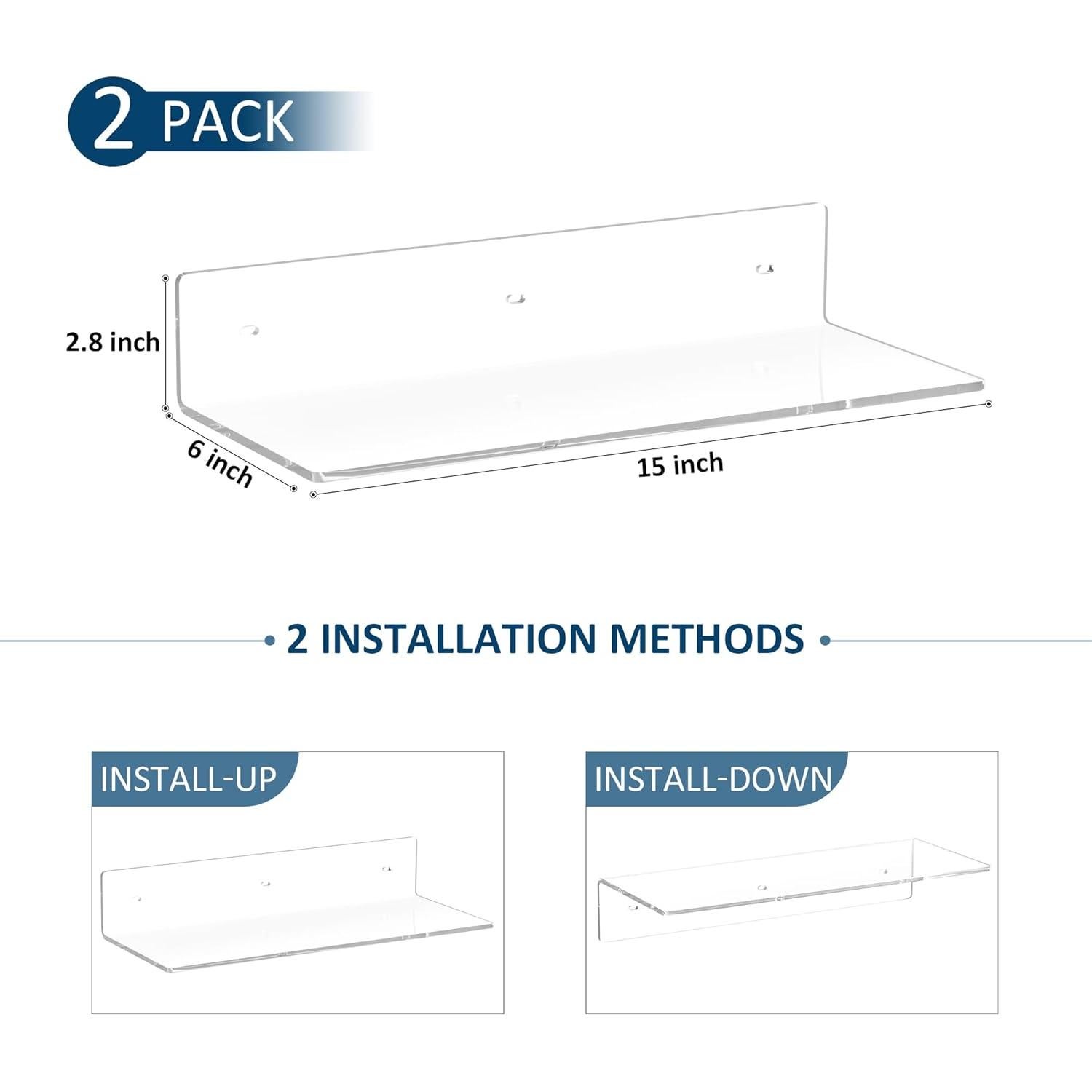Estantes de Acrílico Flotantes Sezanrpt 38 cm - Paquete de 2