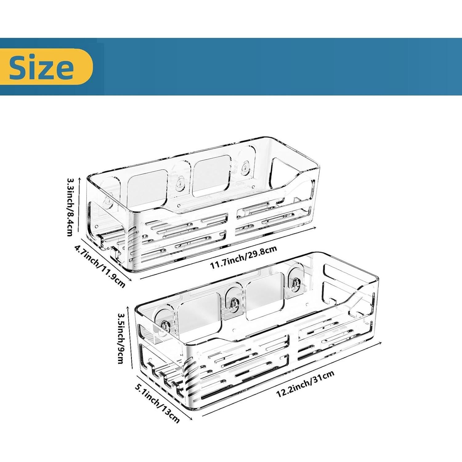 Cesta de Ducha Acrílica JiePai 2 Estantes Adhesivos 31x13x9cm