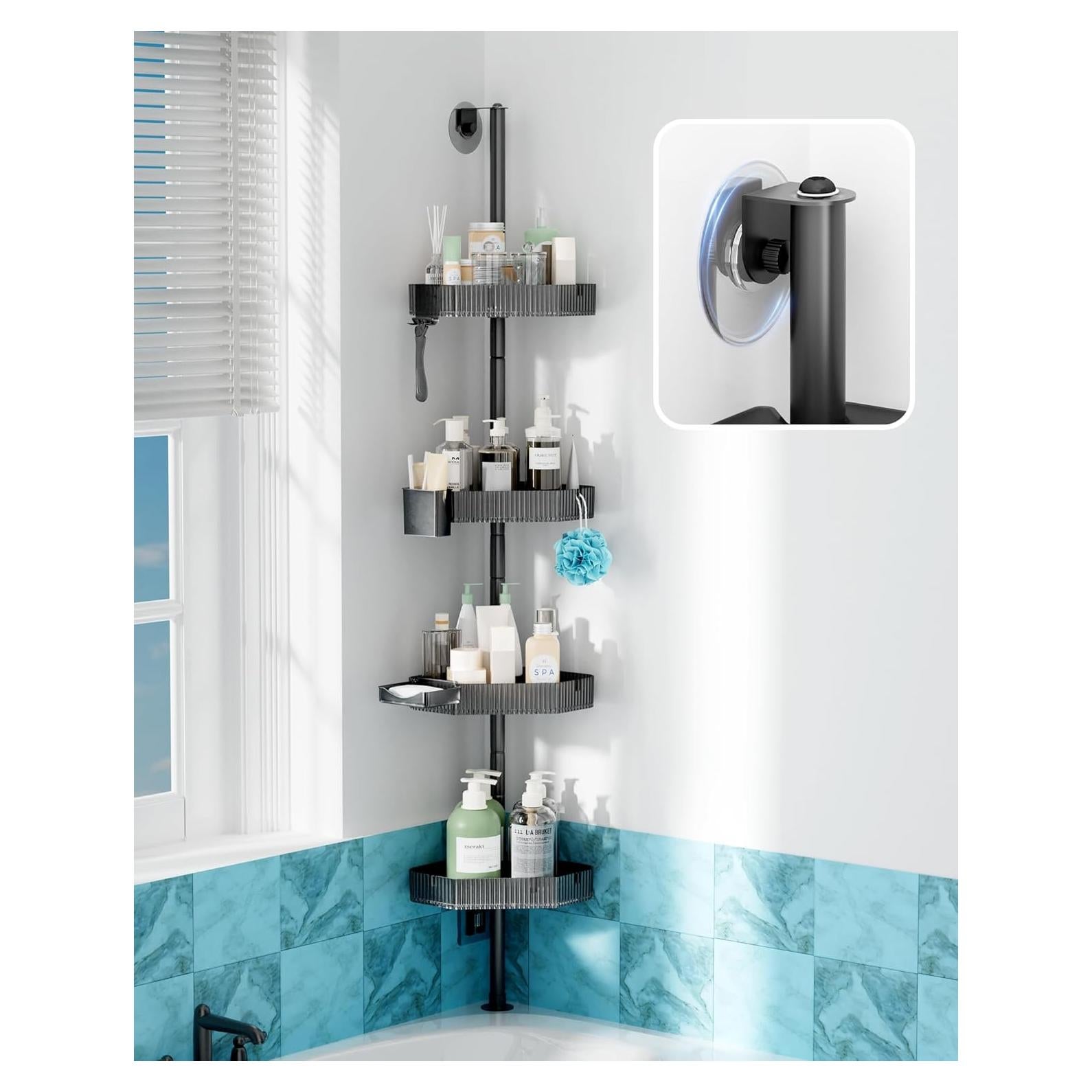 Estante de Ducha de Esquina UNEEDE Negro 4 Estantes 152.4cm