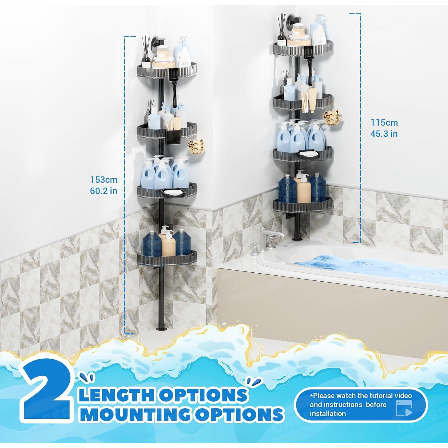 Estante de Ducha de Esquina UNEEDE Negro 4 Estantes 152.4cm