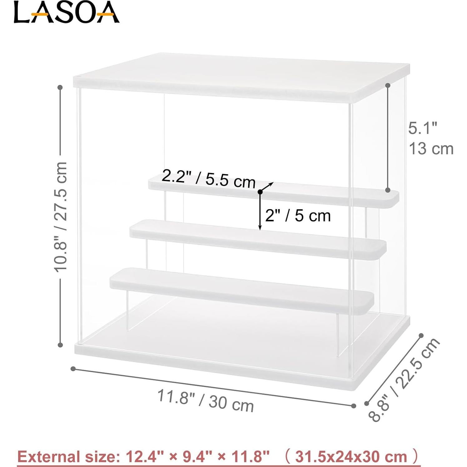 Caja de Exhibición Acrílica LASOA 4 Niveles con LED 30x22.5x28cm