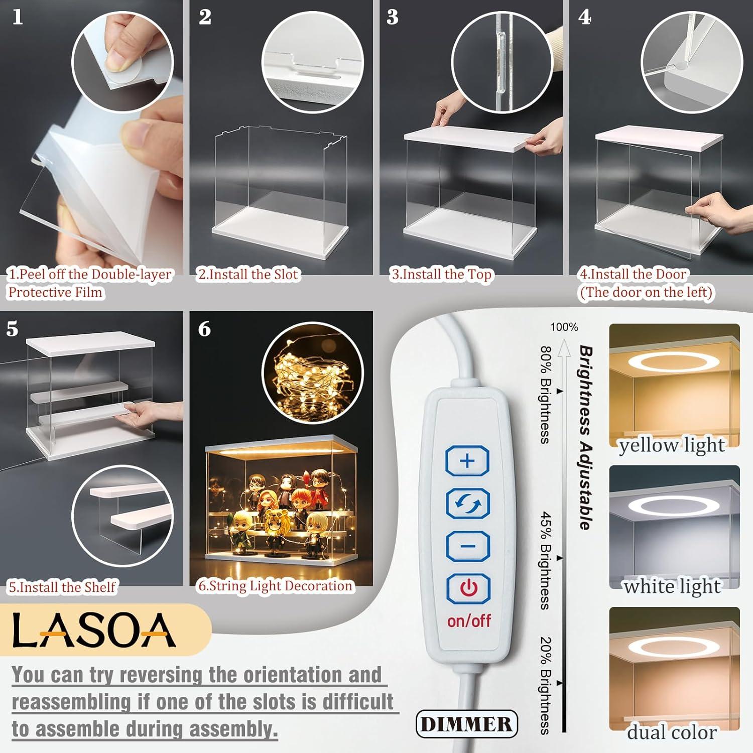 Caja de Exhibición Acrílica LASOA 4 Niveles con LED 30x22.5x28cm