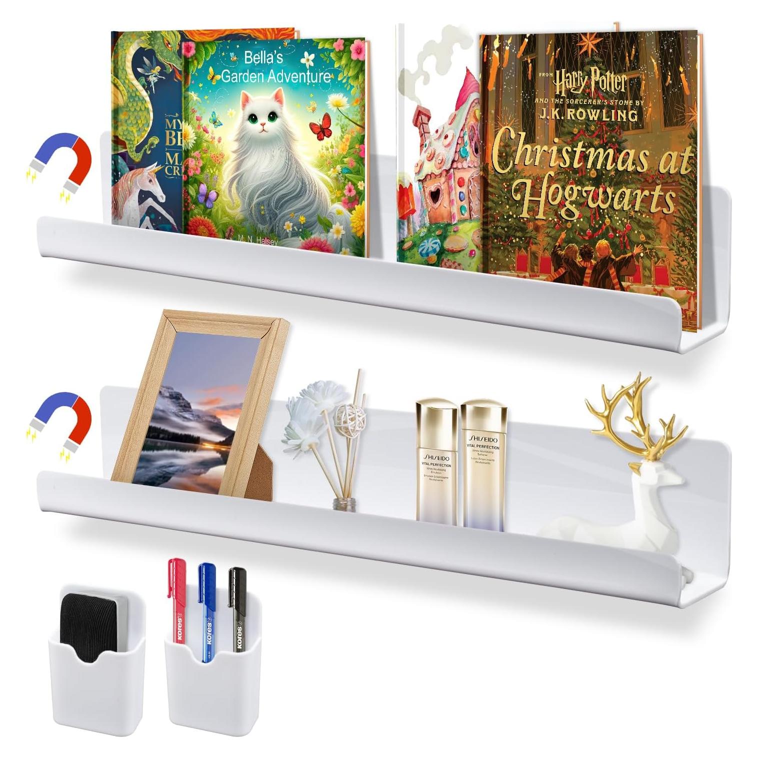 Estante de Libros Magnético CUALFEC 2 Pcs Acrílico 44.2x8.4x7.9 cm