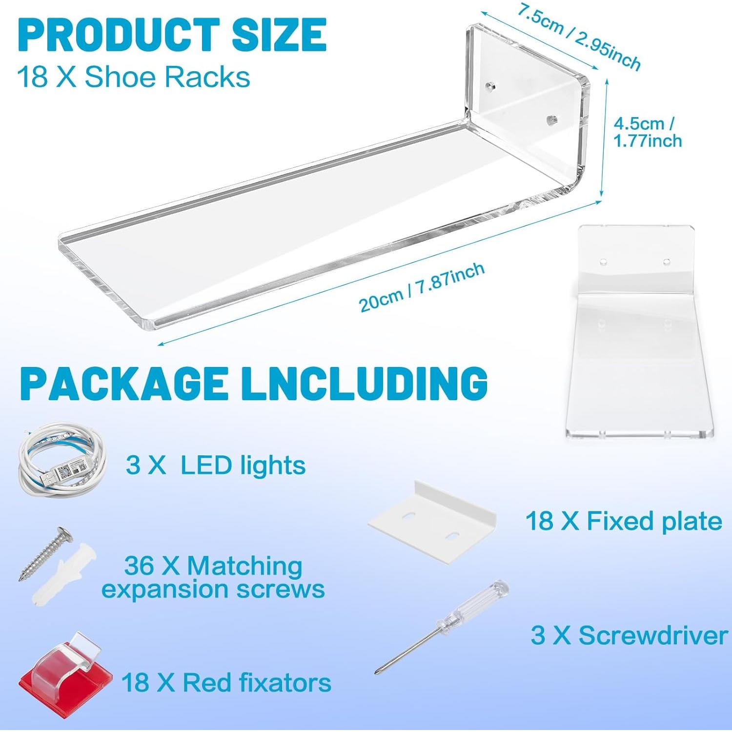 Estante Flotante para Zapatos DILIBRA con Luces LED 18 Pcs