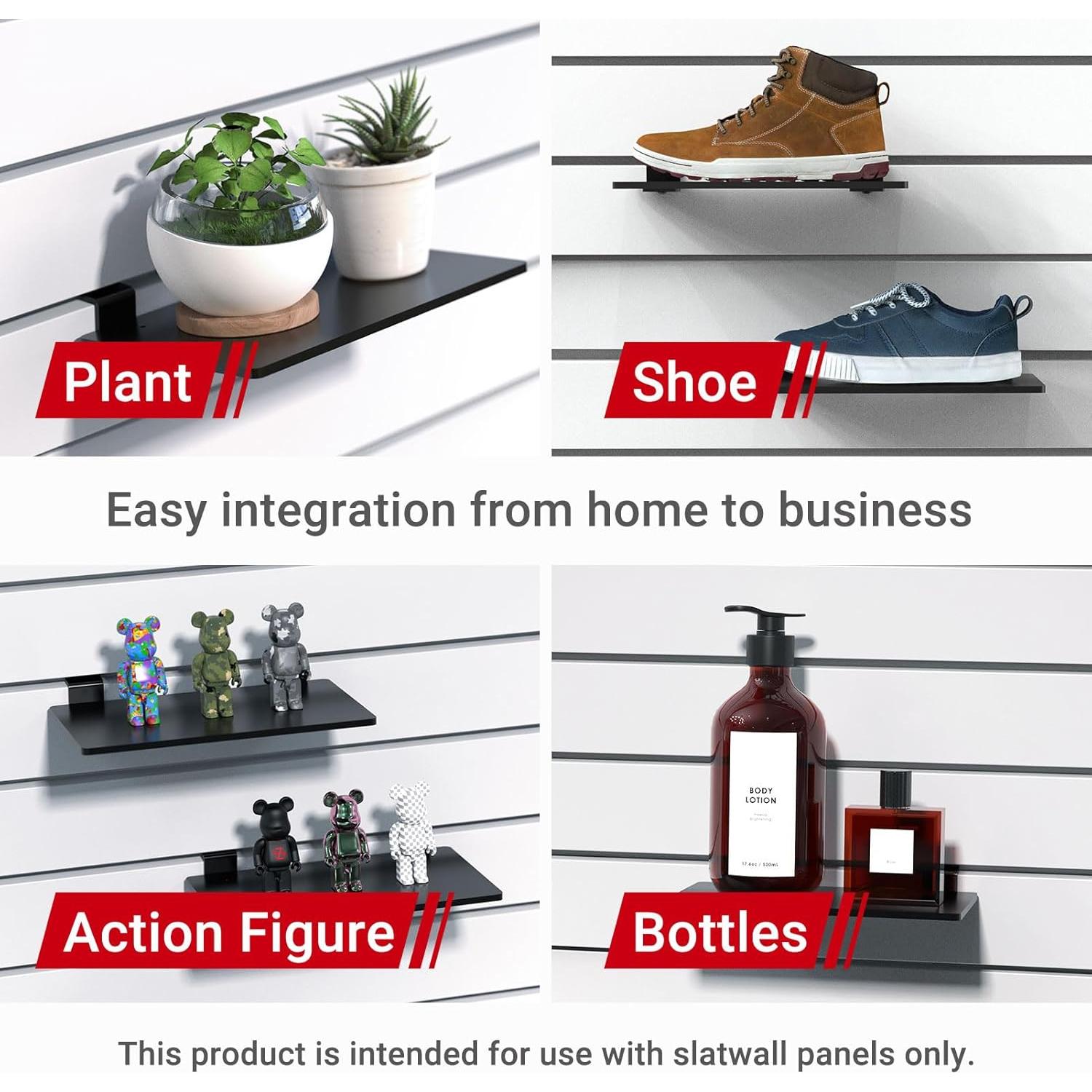 Estantes de Acrílico Negro Swift Courser para Slatwall - 6 Piezas