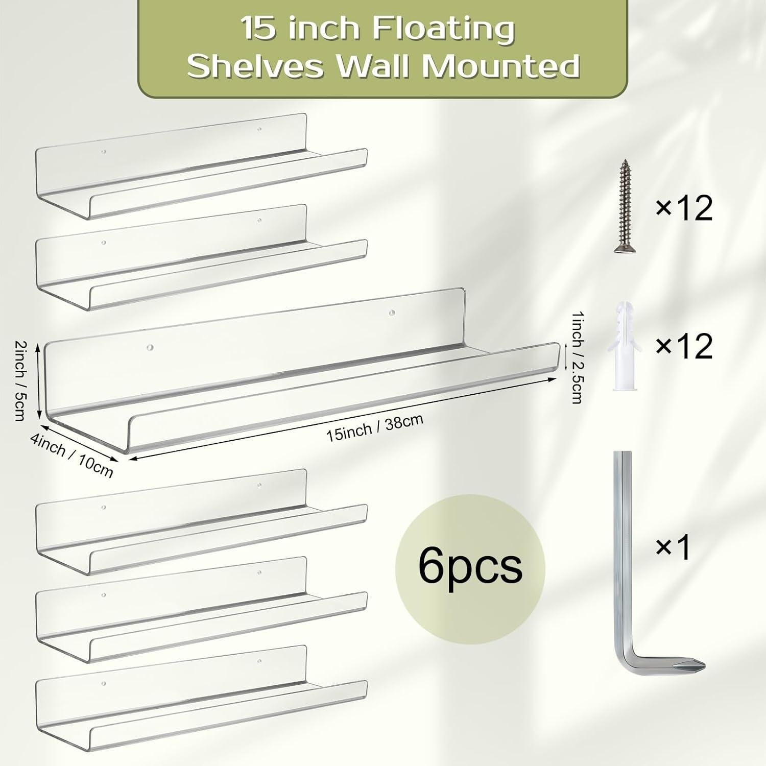 Estantes Flotantes de Acrílico Boxalls - Paquete de 6, 38.1 cm