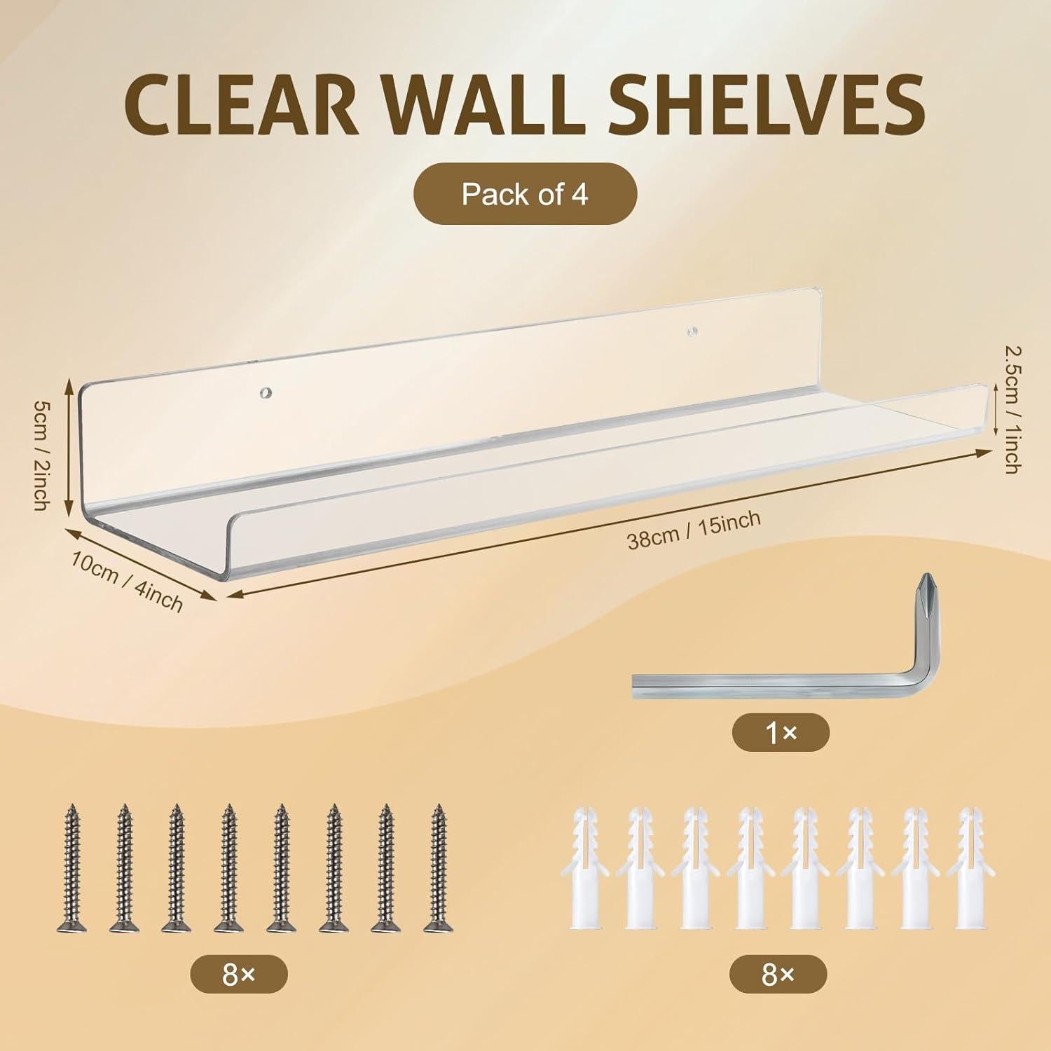 AMEITECH Estantes Flotantes Acrílicos 4 Paquete 38.1 cm