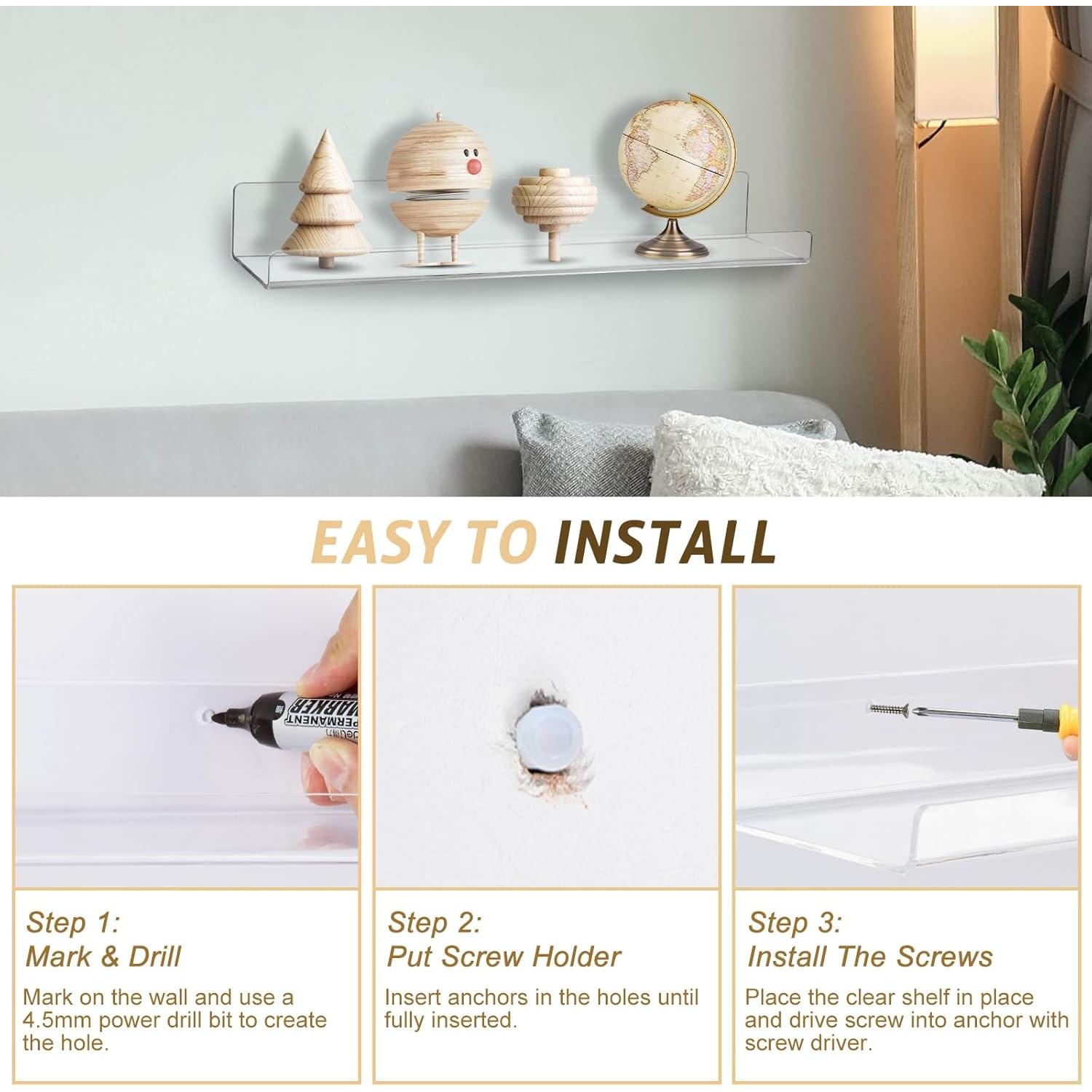 AMEITECH Estantes Flotantes Acrílicos 4 Paquete 38.1 cm