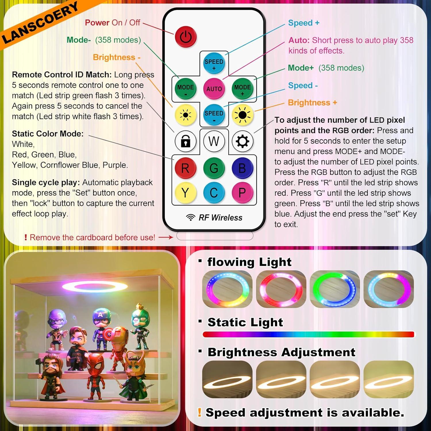 Caja de Exhibición Acrílica LANSCOERY 3 Niveles con Luz LED 30x16x24cm