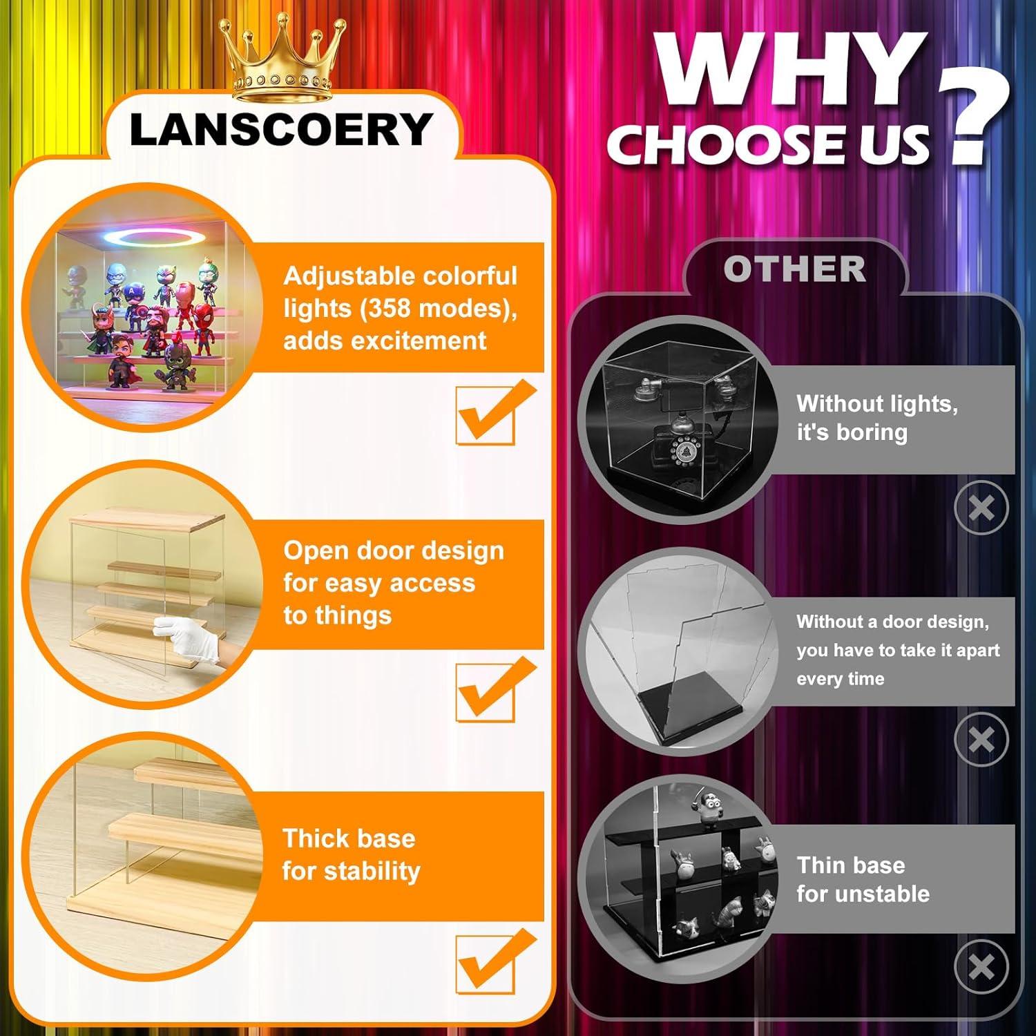 Caja de Exhibición Acrílica LANSCOERY 3 Niveles con Luz LED 30x16x24cm