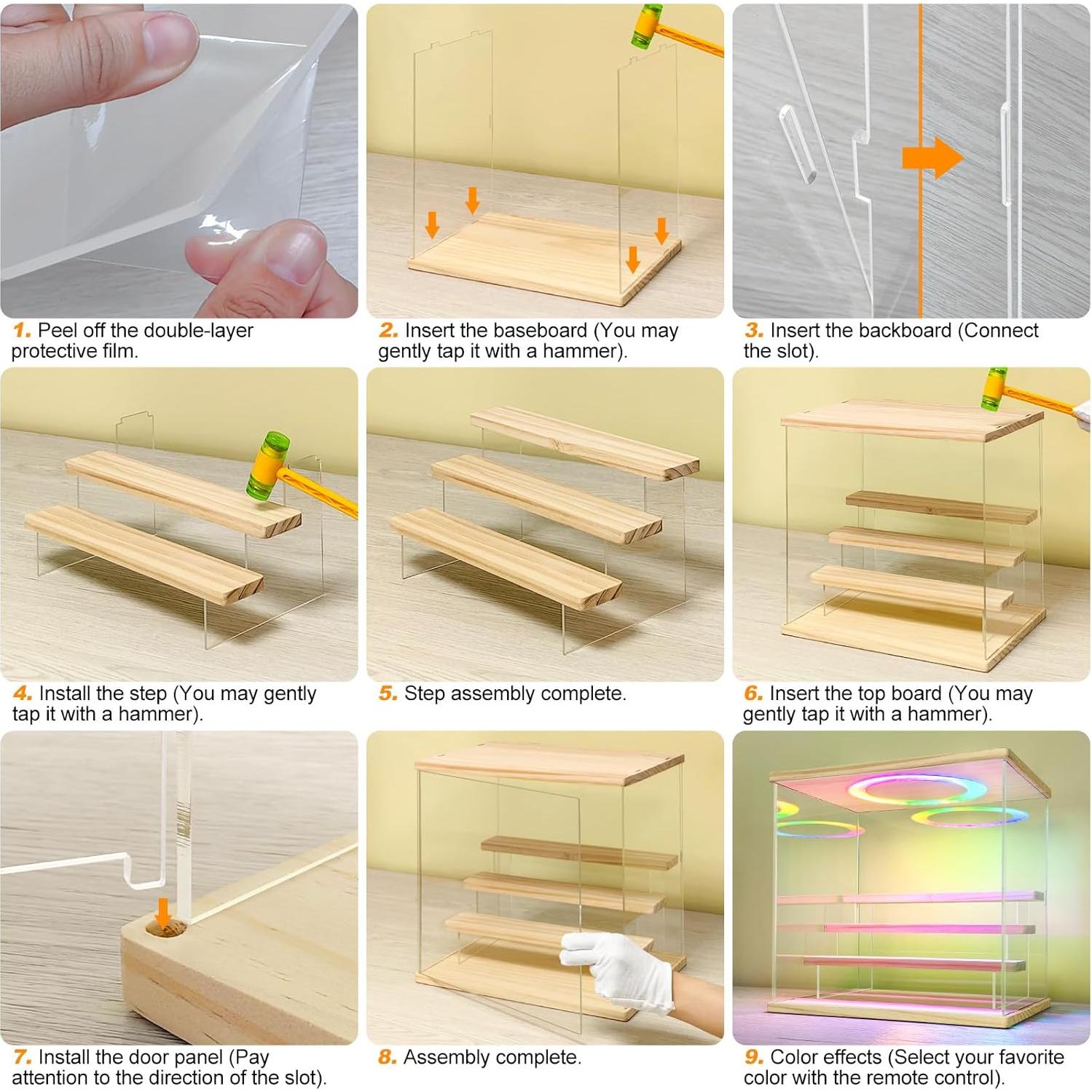 Caja de Exhibición Acrílica LANSCOERY 3 Niveles con Luz LED 30x16x24cm