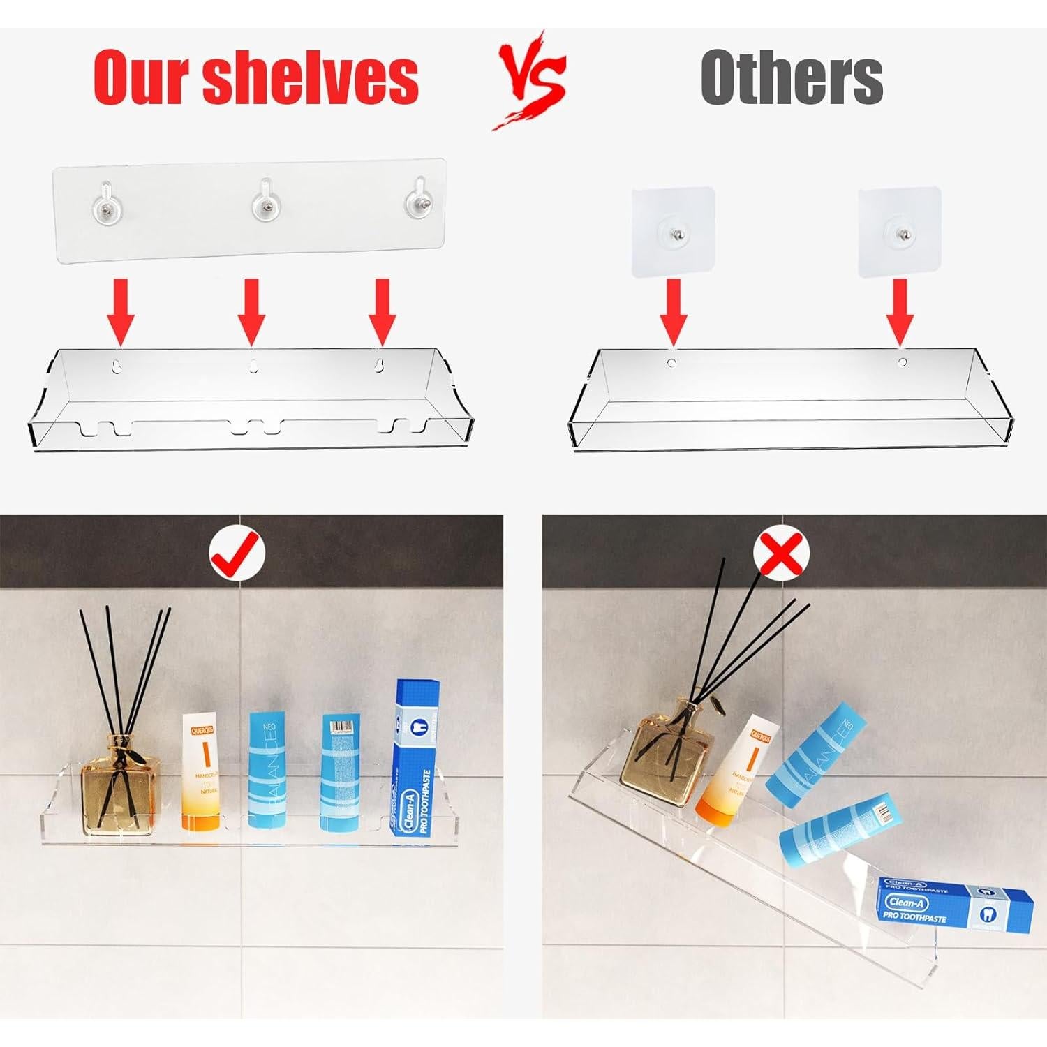 Estantes Acrílicos Flotantes XQIGI para Baño - 2 Paquetes 38.1x10.2cm