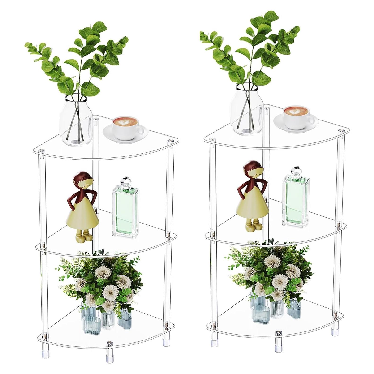 Juego de 2 Mesas Laterales Acrílicas Triangulares 3 Niveles Bkemiy