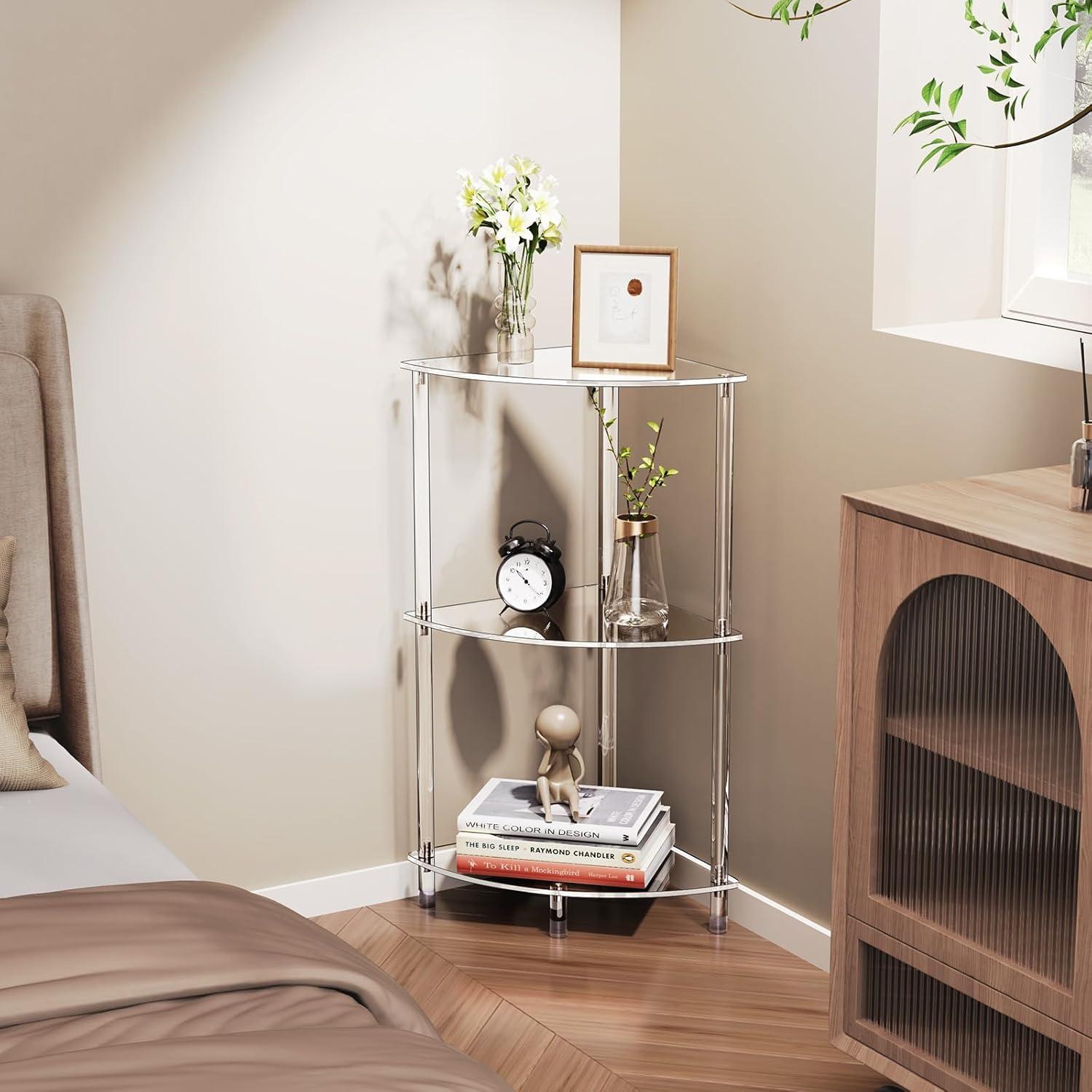 Juego de 2 Mesas Laterales Acrílicas Triangulares 3 Niveles Bkemiy