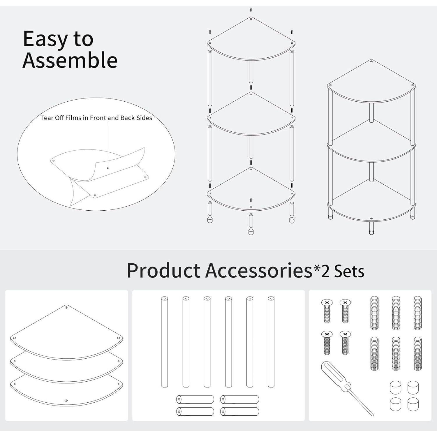 Juego de 2 Mesas Laterales Acrílicas Triangulares 3 Niveles Bkemiy