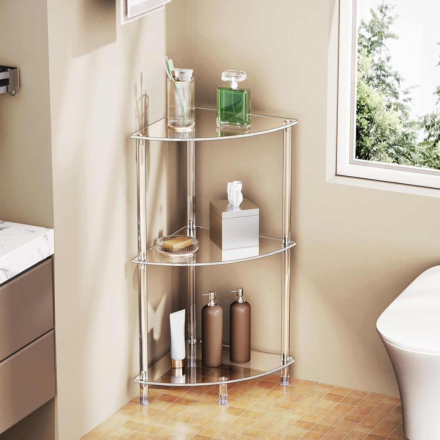 Juego de 2 Mesas Laterales Acrílicas Triangulares 3 Niveles Bkemiy