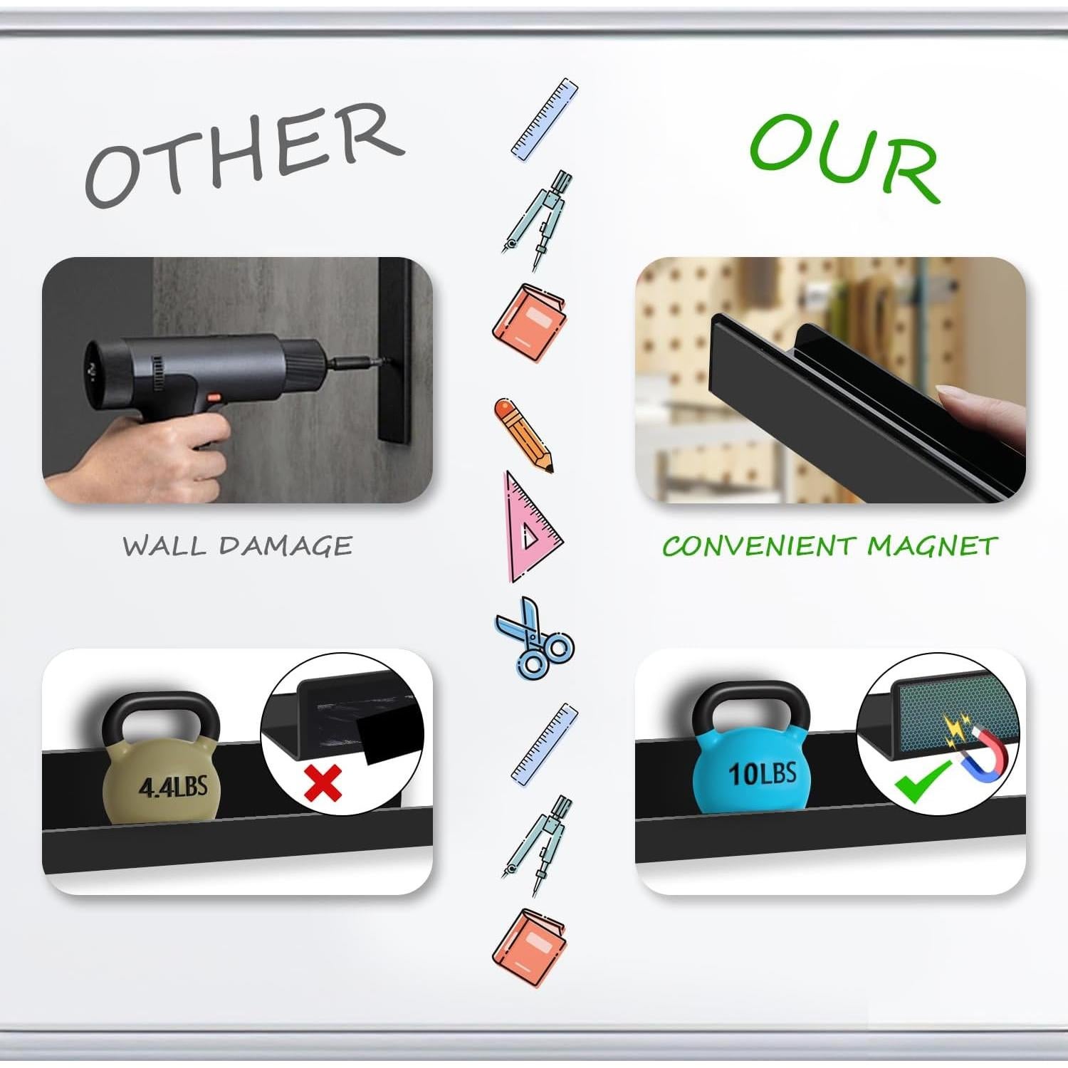 Estante Magnético MATT SAGA 2 Pcs 43 cm Acrílico Negro