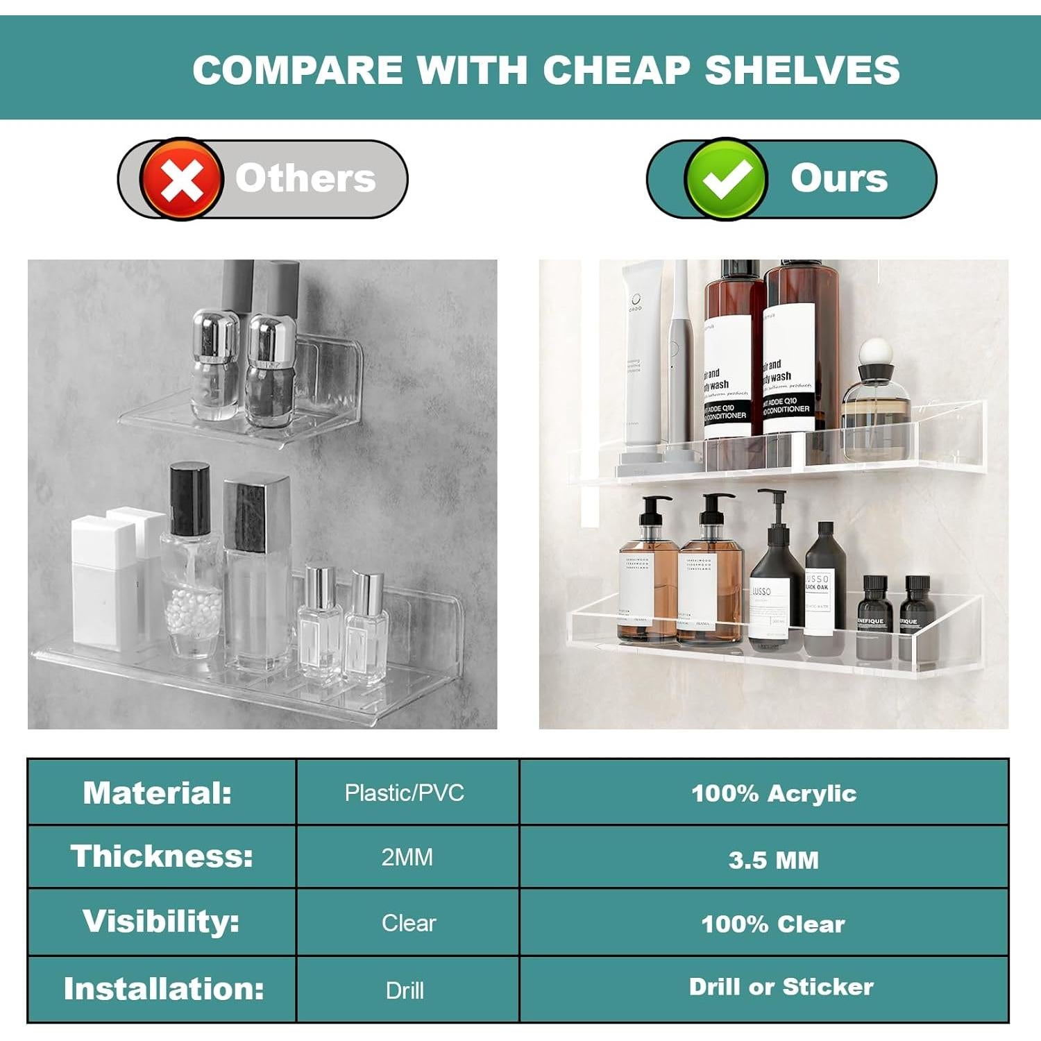 Estantes de baño acrílico 6 PCS DigDozer con drenaje