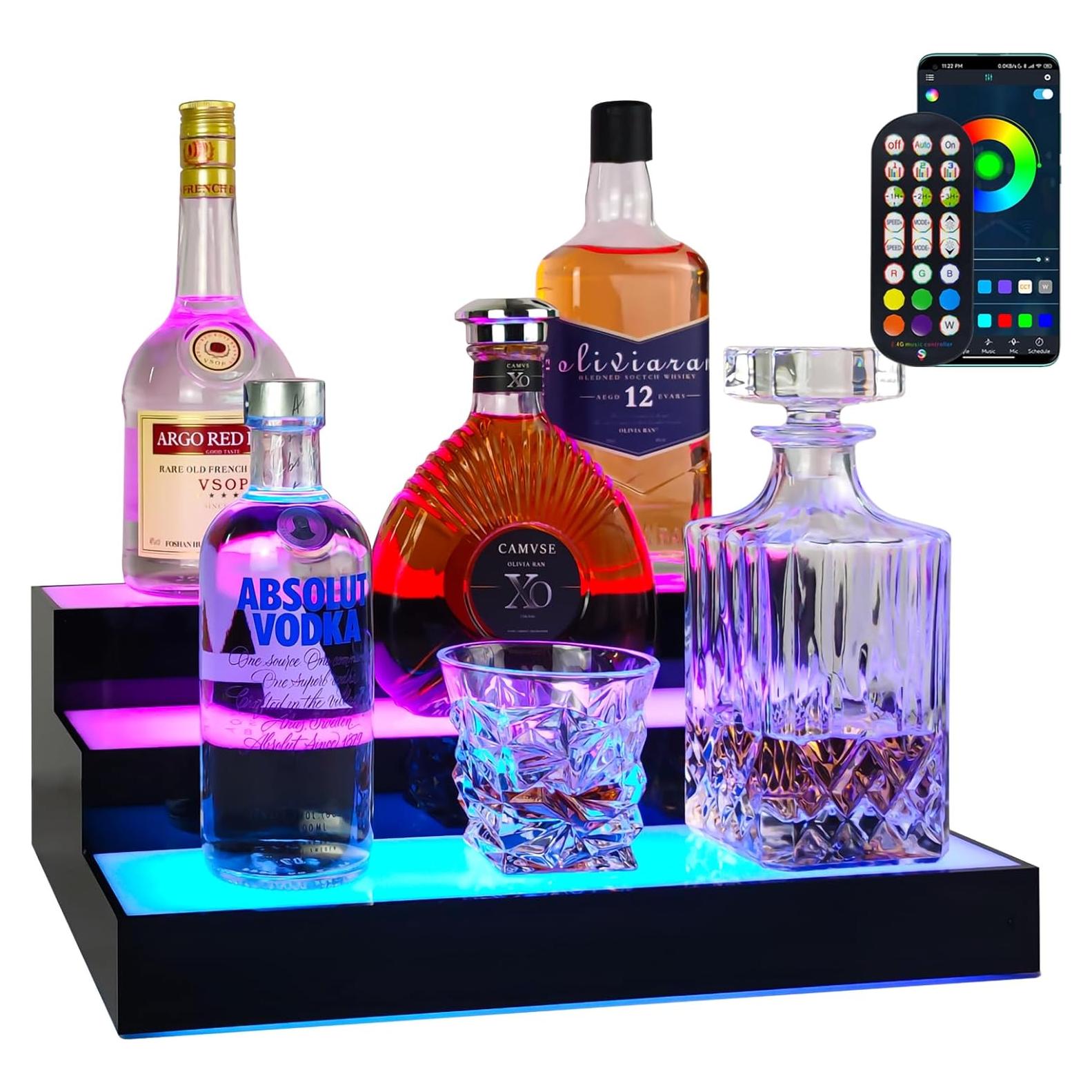 Estante de exhibición de botellas de licor GOH&FTY LED 3 niveles