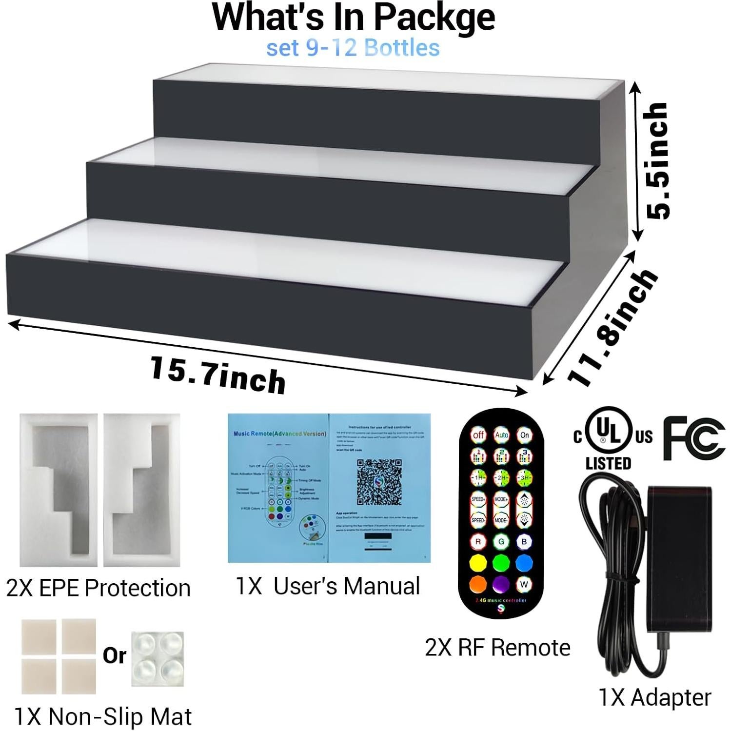 Estante de exhibición de botellas de licor GOH&FTY LED 3 niveles