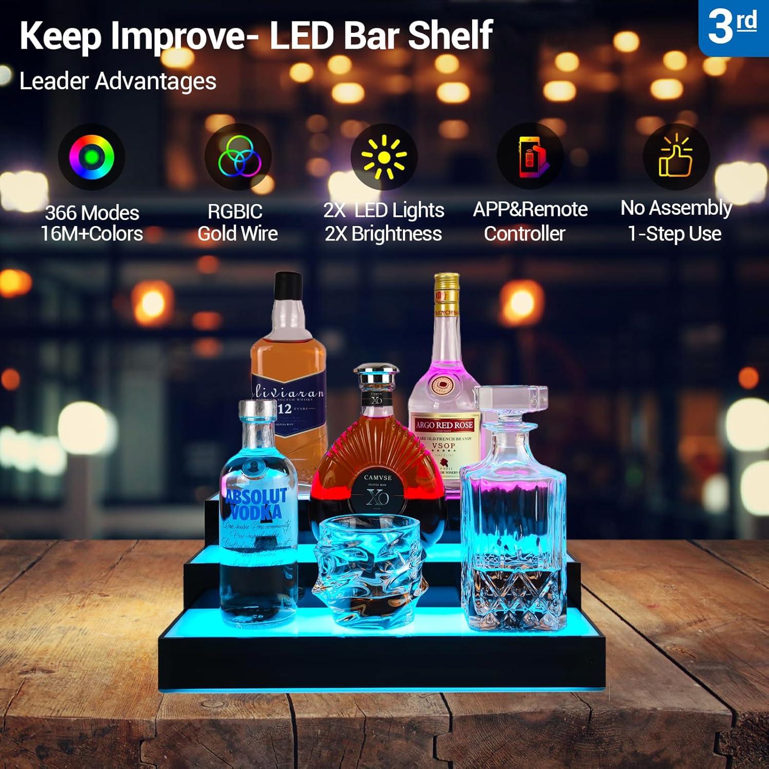 Estante de exhibición de botellas de licor GOH&FTY LED 3 niveles