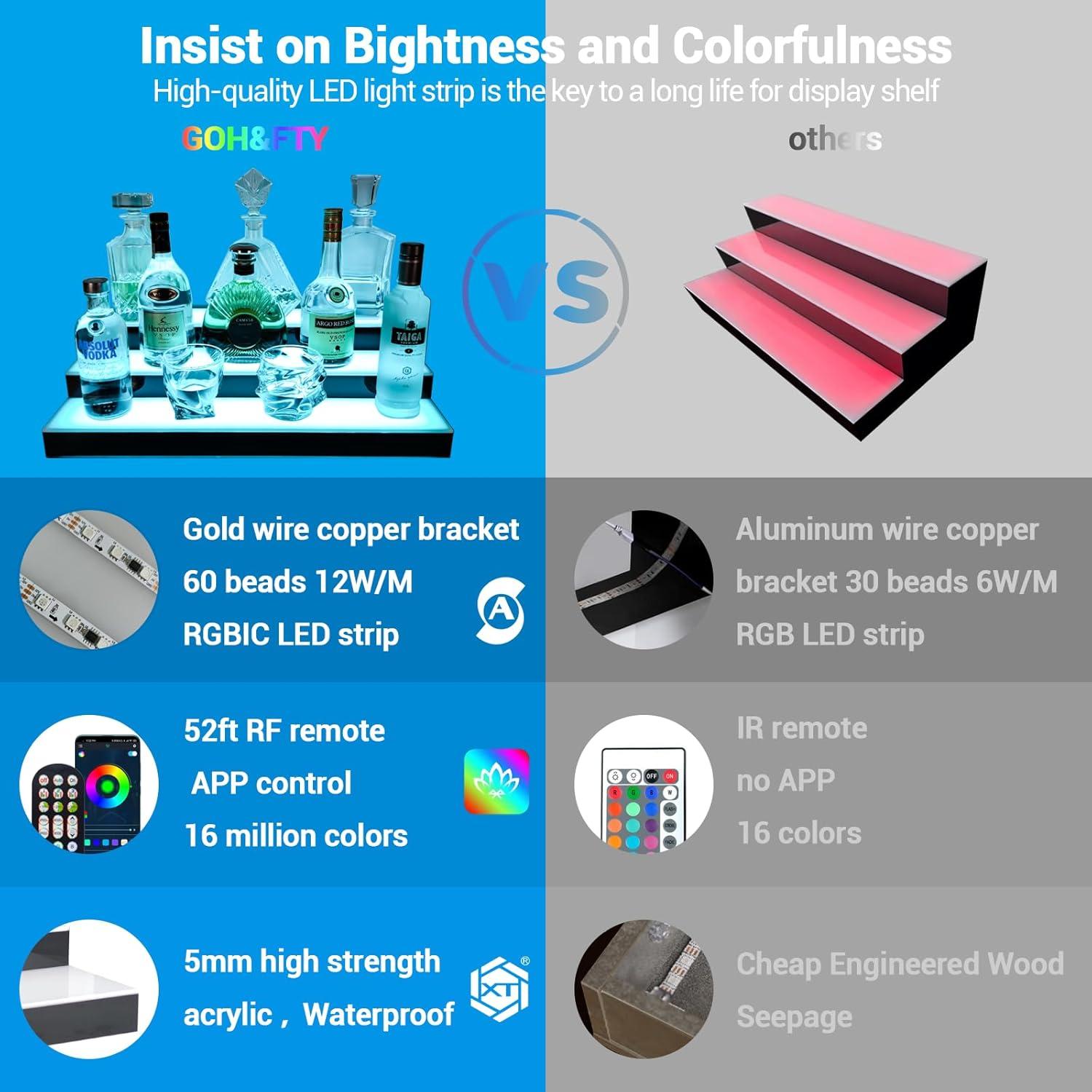 Estante de exhibición de botellas de licor GOH&FTY LED 3 niveles