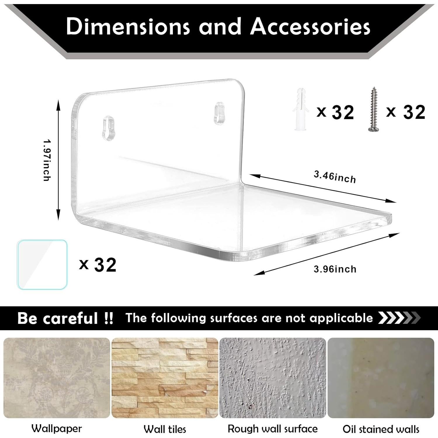 Estantes Flotantes de Acrílico Trailwalk YG-003 - Paquete de 16